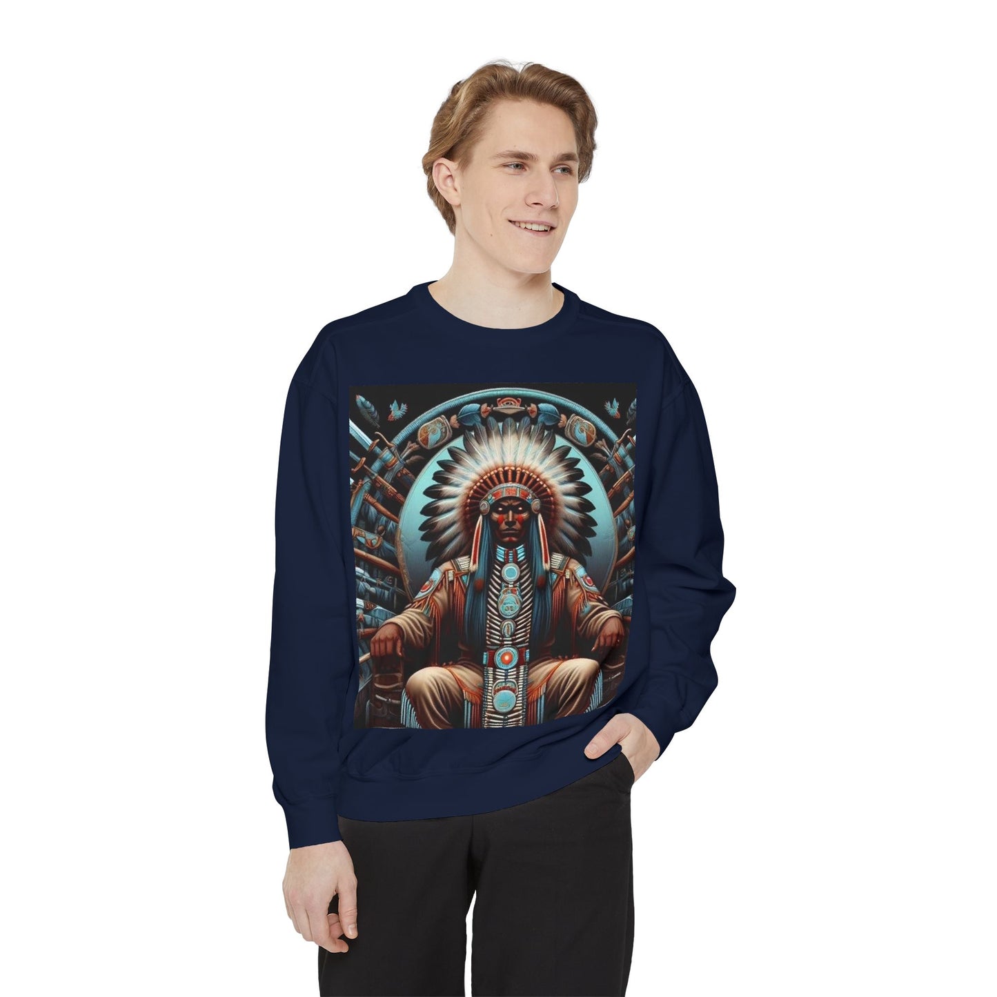 Cultural Heritage Sweatshirt - Unisex Garment-Dyed Crewneck with Native American Design, Cozy Casual Wear, Gift for Friends, Comfortable