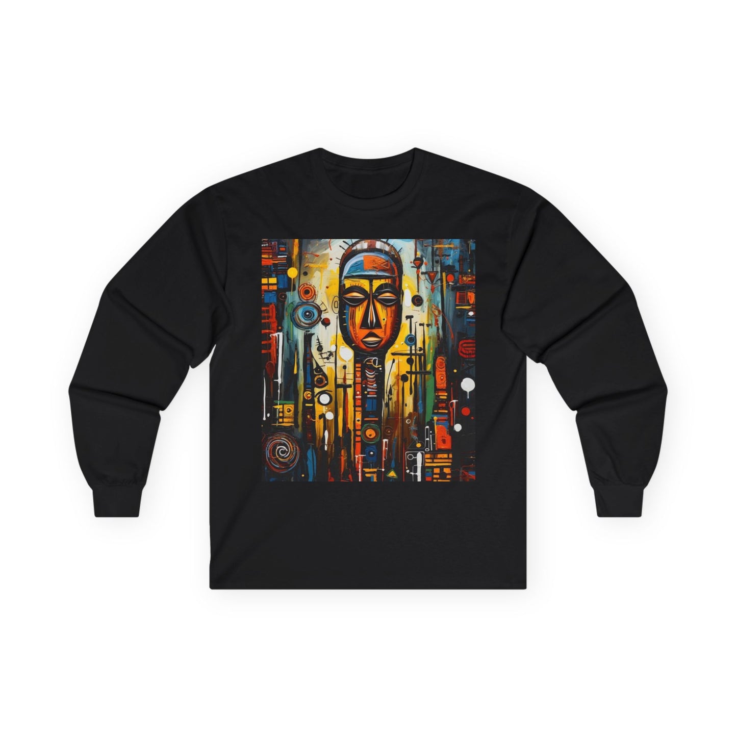 Artistic Unisex Long Sleeve Tee with Abstract Mask Design - Perfect for Casual Wear and Gift Giving