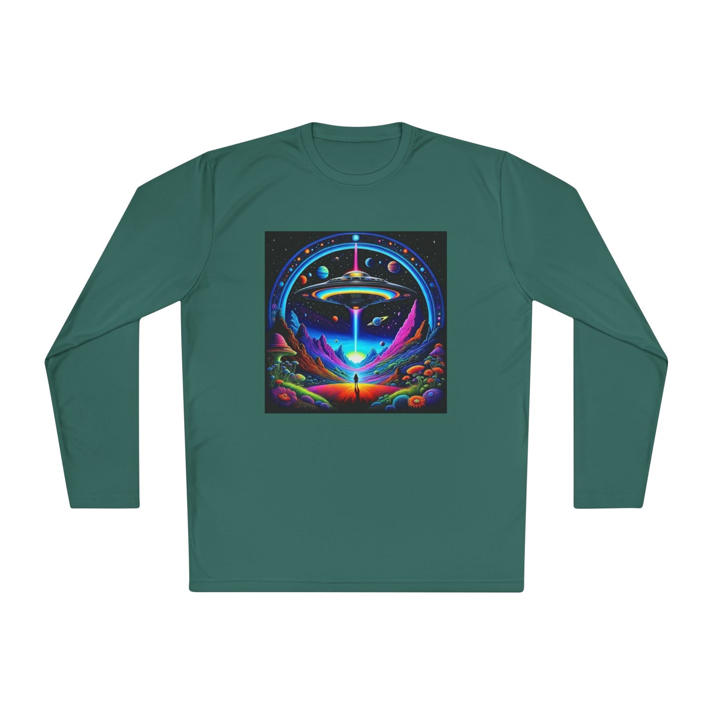 Cosmic Adventure Long Sleeve Tee | Unisex Lightweight Tee, UFO Graphic Shirt, Perfect for Festivals, Gifts, and Everyday Wear