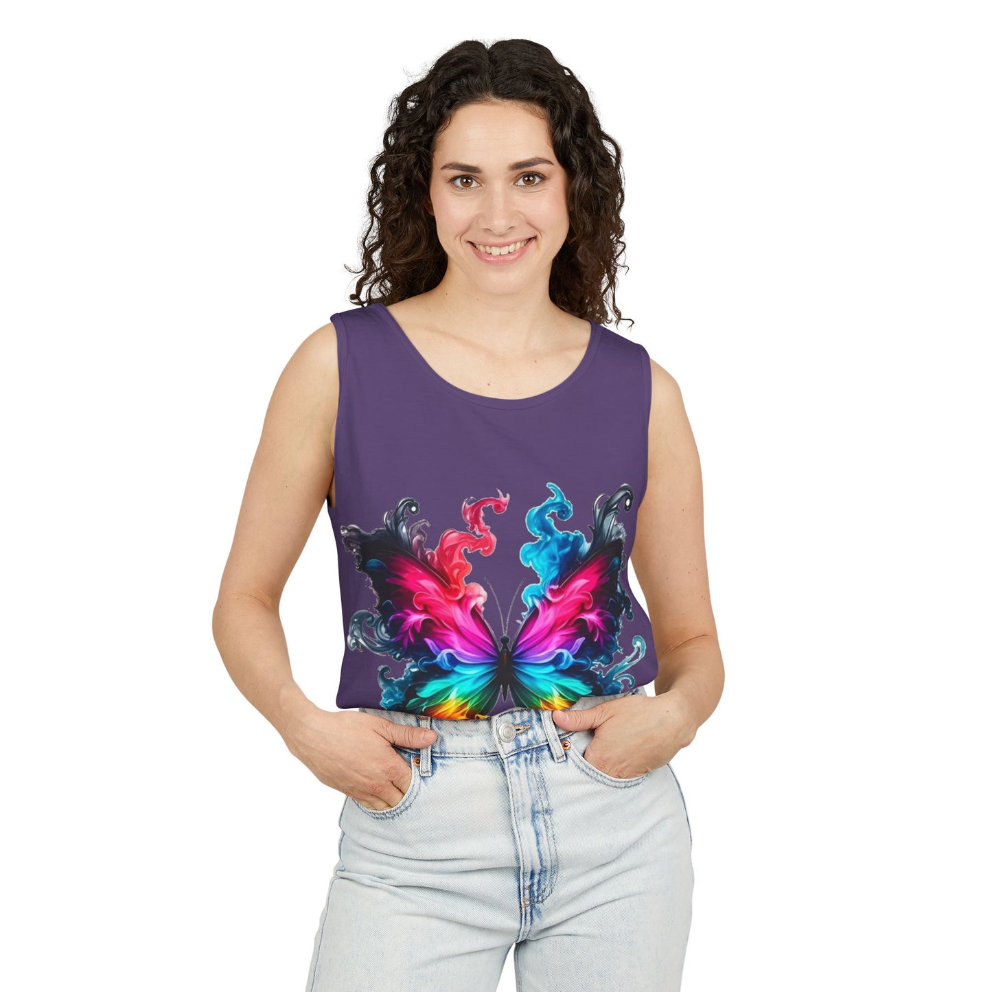 Vibrant Butterfly Design Unisex Tank Top | Colorful Summer Sleeveless Shirt, Gift for Nature Lovers, Festival Wear, Eco-Friendly Fashion