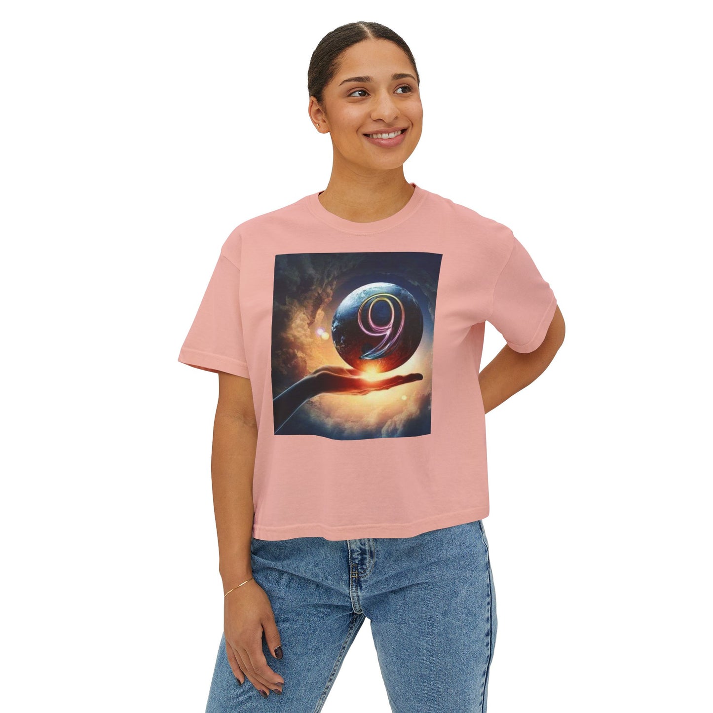 Cosmic Graphic Women's Boxy Tee - Boho Vibes, Perfect for Festivals, Casual Wear, Gifts, and Spiritual Celebrations