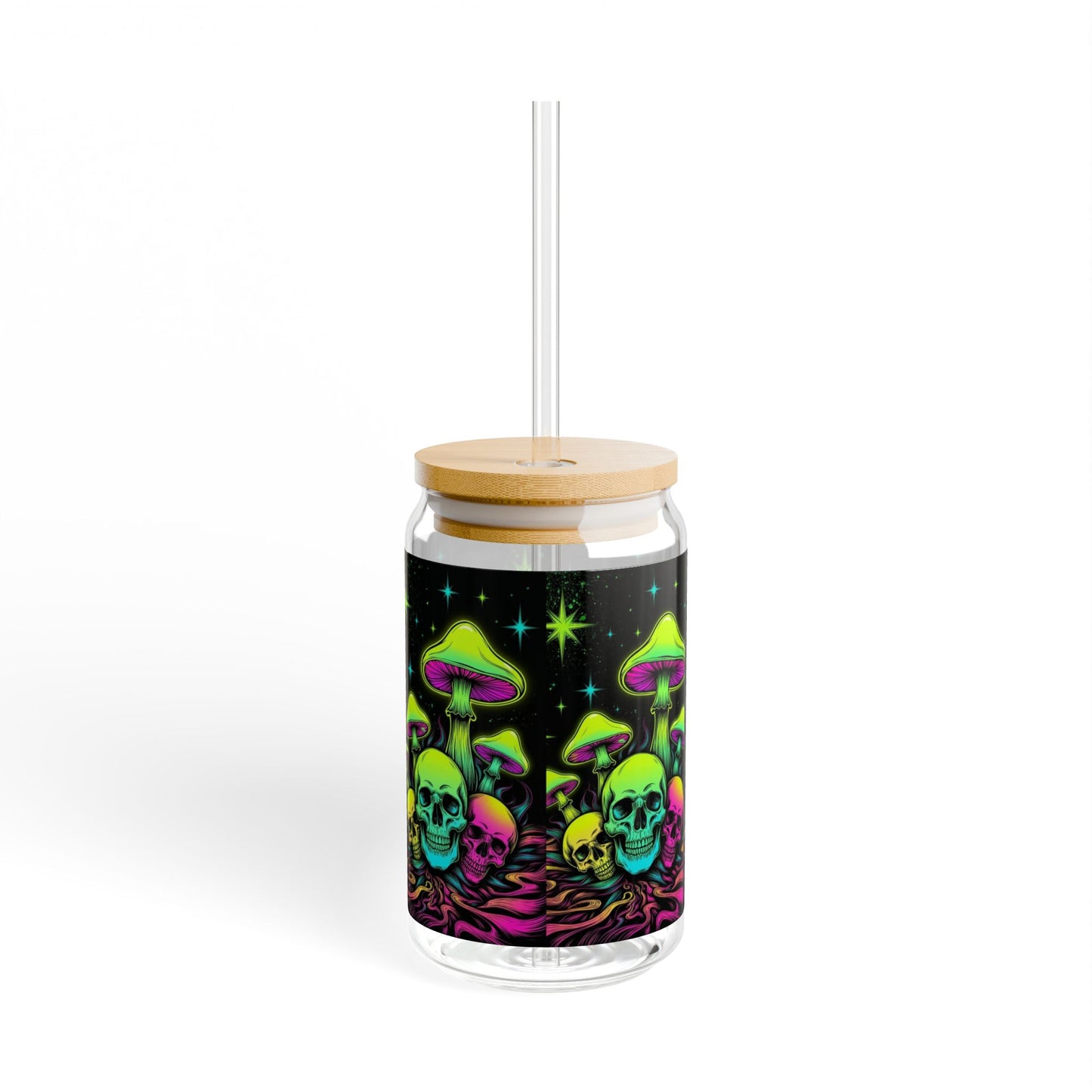 Psychedelic Skull Sipper Glass, 16oz - Unique Glass Drinkware for Parties, Festivals, Gifts, Home Decor, Eco-Friendly