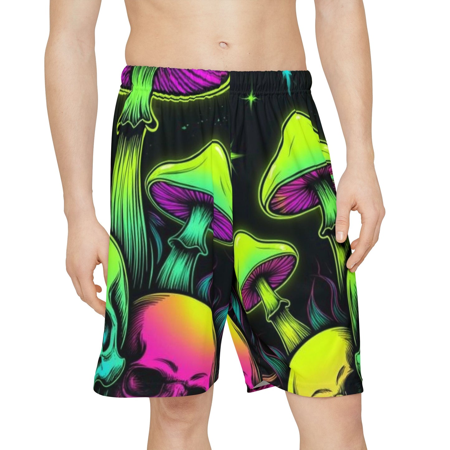 Psychedelic Skull & Mushroom Men's Sports Shorts - Vibrant Graphic Activewear