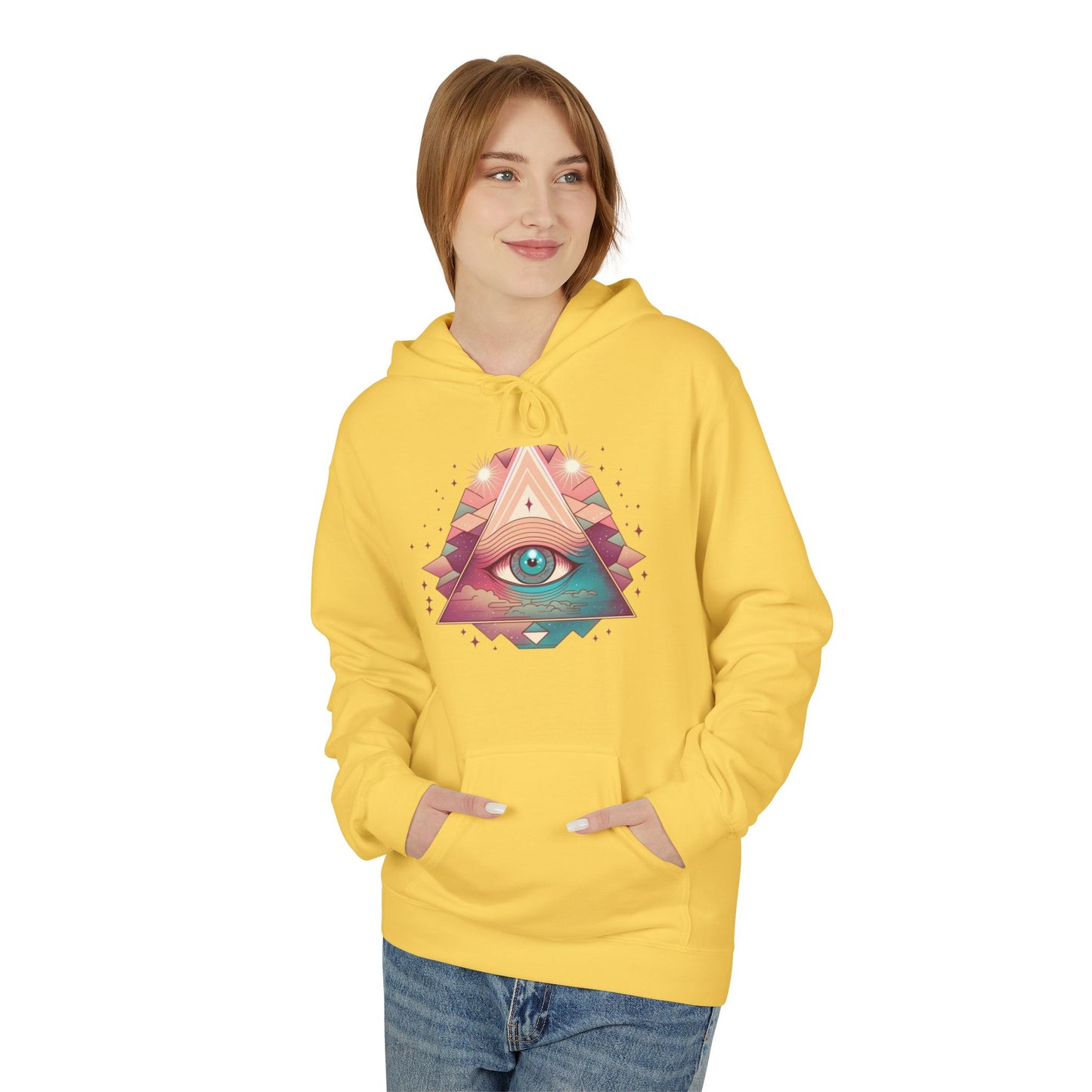 Mystical Eye Graphic Hoodie, Comfortable Fleece Hoodie for Casual Wear, Bohemian Style Sweatshirt, Perfect Gift for Art Lovers