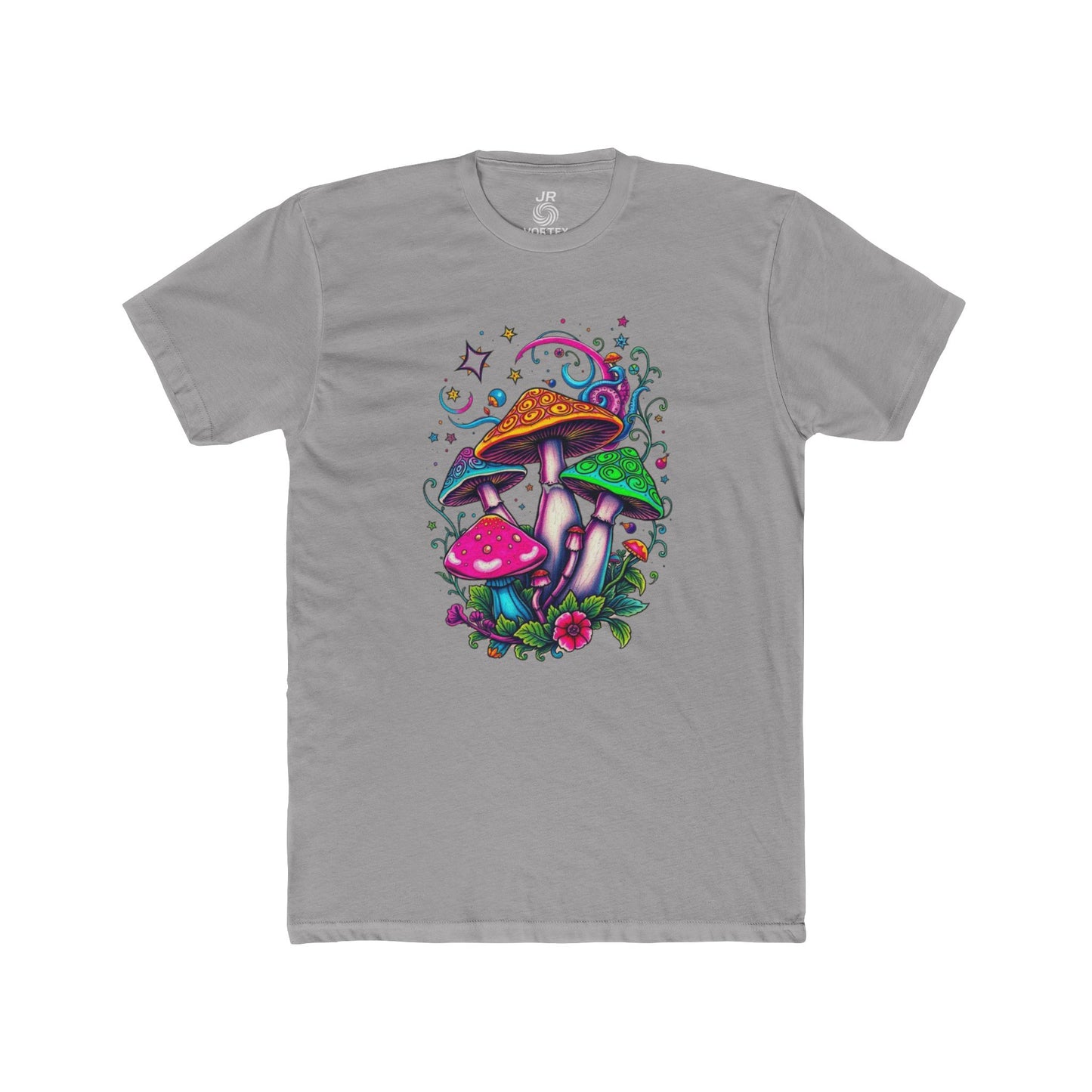 Colorful Mushroom Unisex Cotton Crew Tee – Perfect for Nature Lovers, Bohemian Style, Gift for Festivals, Casual Wear, Eco-Friendly Shirt