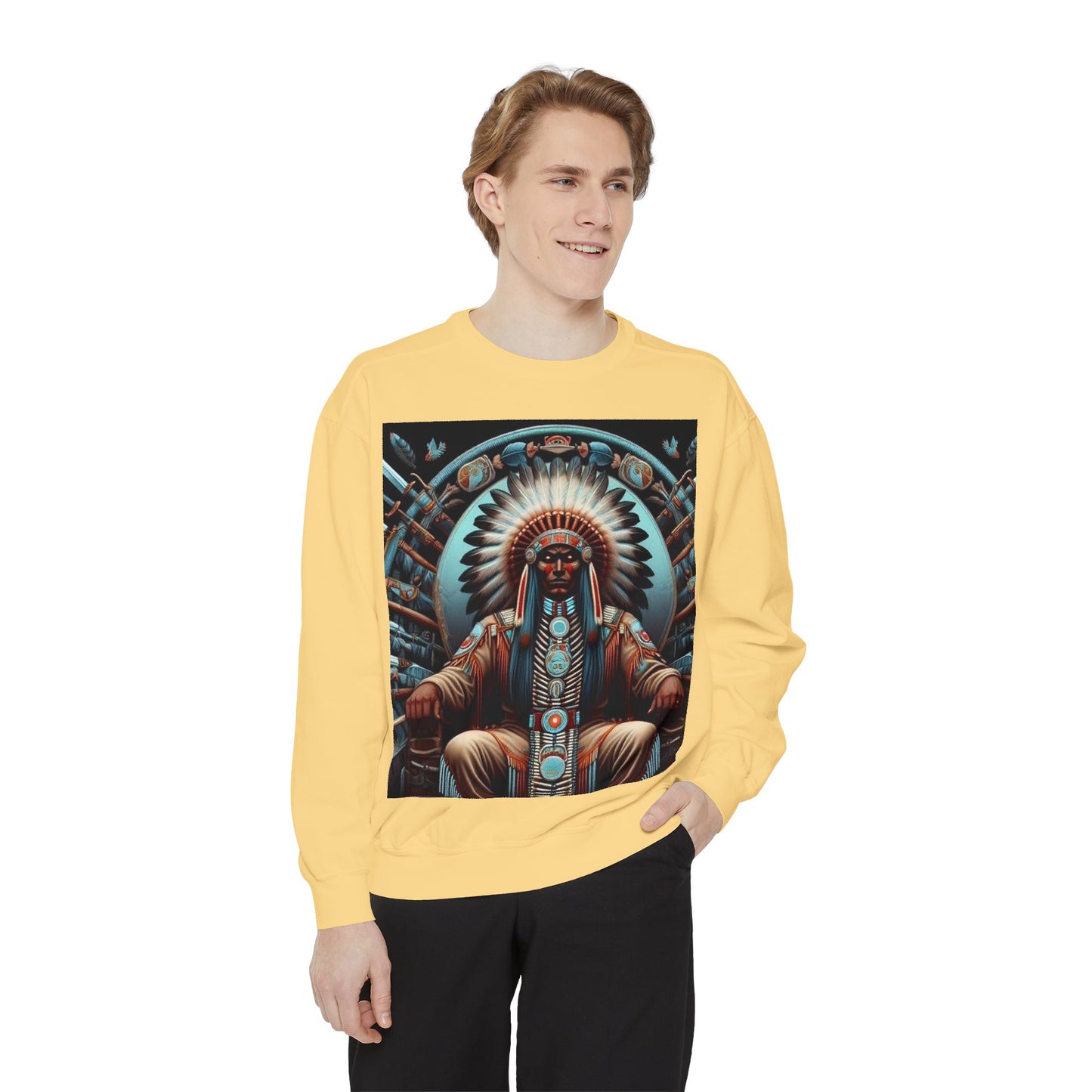 Cultural Heritage Sweatshirt - Unisex Garment-Dyed Crewneck with Native American Design, Cozy Casual Wear, Gift for Friends, Comfortable