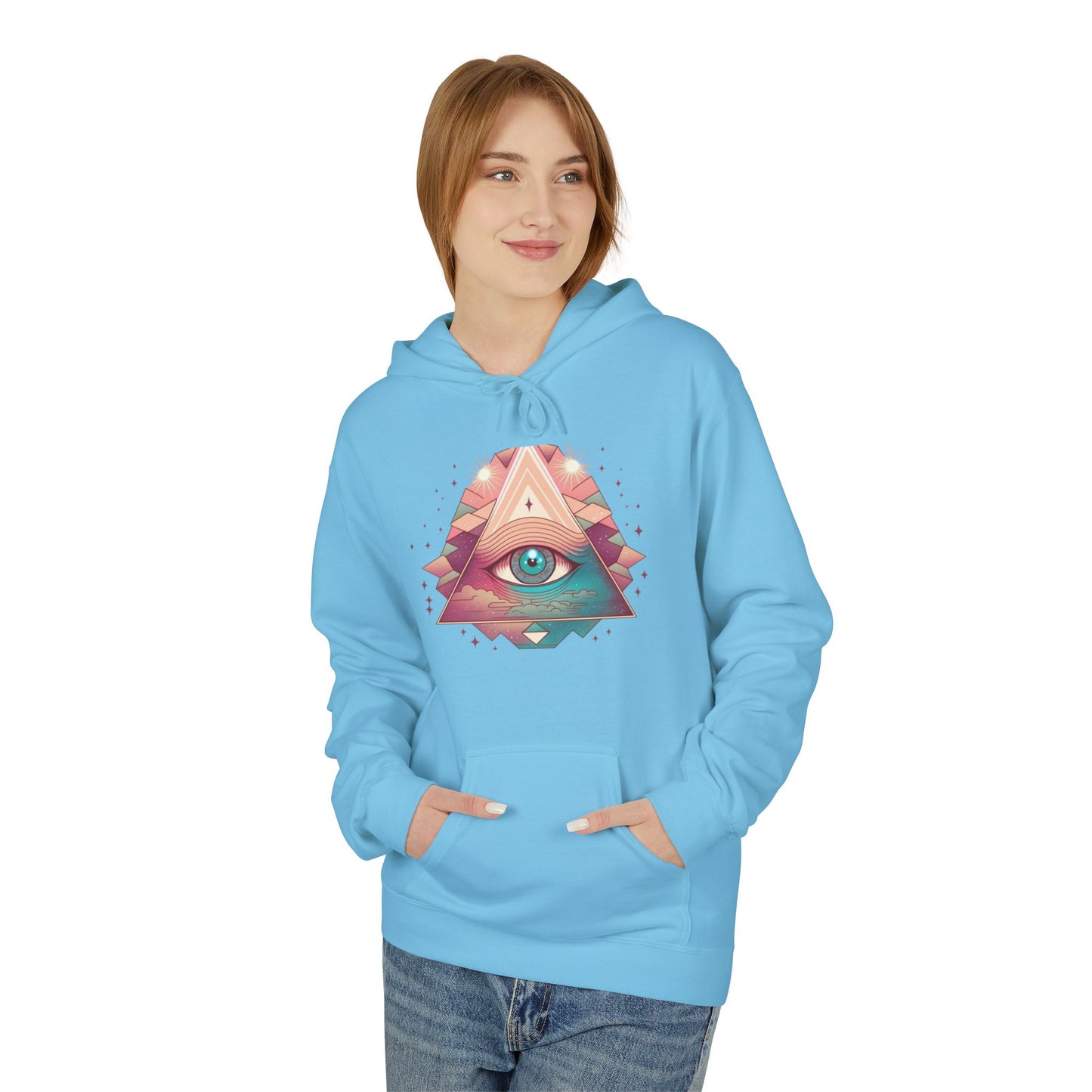 Mystical Eye Graphic Hoodie, Comfortable Fleece Hoodie for Casual Wear, Bohemian Style Sweatshirt, Perfect Gift for Art Lovers