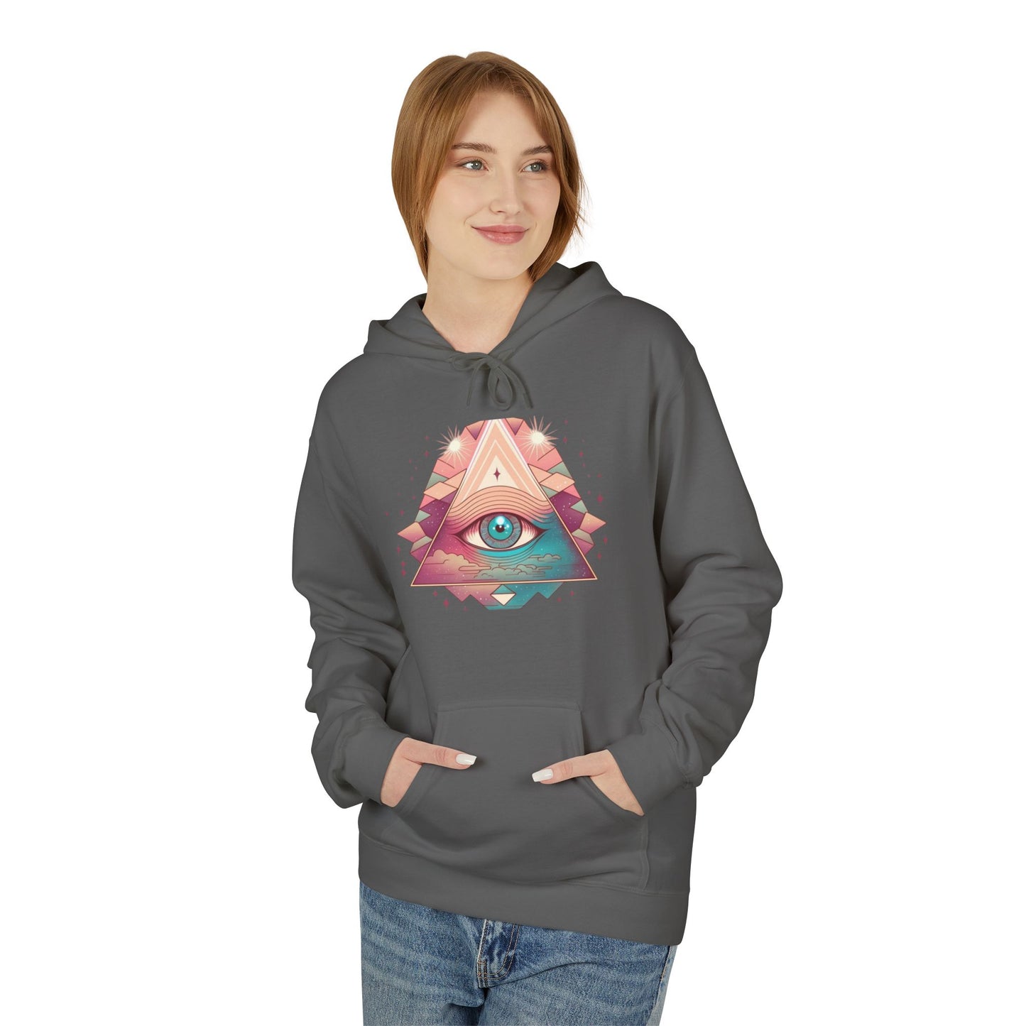 Mystical Eye Graphic Hoodie, Comfortable Fleece Hoodie for Casual Wear, Bohemian Style Sweatshirt, Perfect Gift for Art Lovers