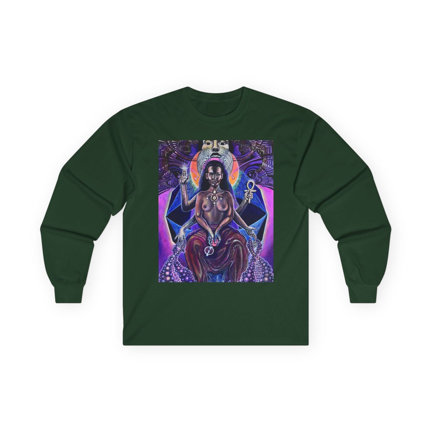 Mystical Goddess Long Sleeve Tee - Spiritual Art, Bohemian Style, Perfect for Festivals, Casual Wear, Gifts for Her