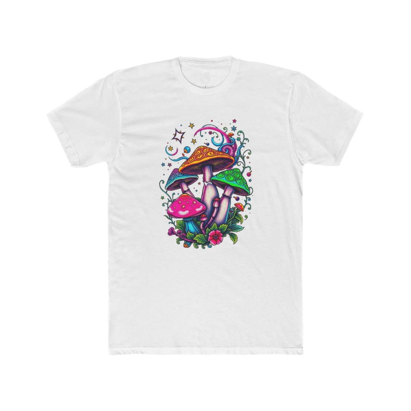 Colorful Mushroom Unisex Cotton Crew Tee – Perfect for Nature Lovers, Bohemian Style, Gift for Festivals, Casual Wear, Eco-Friendly Shirt