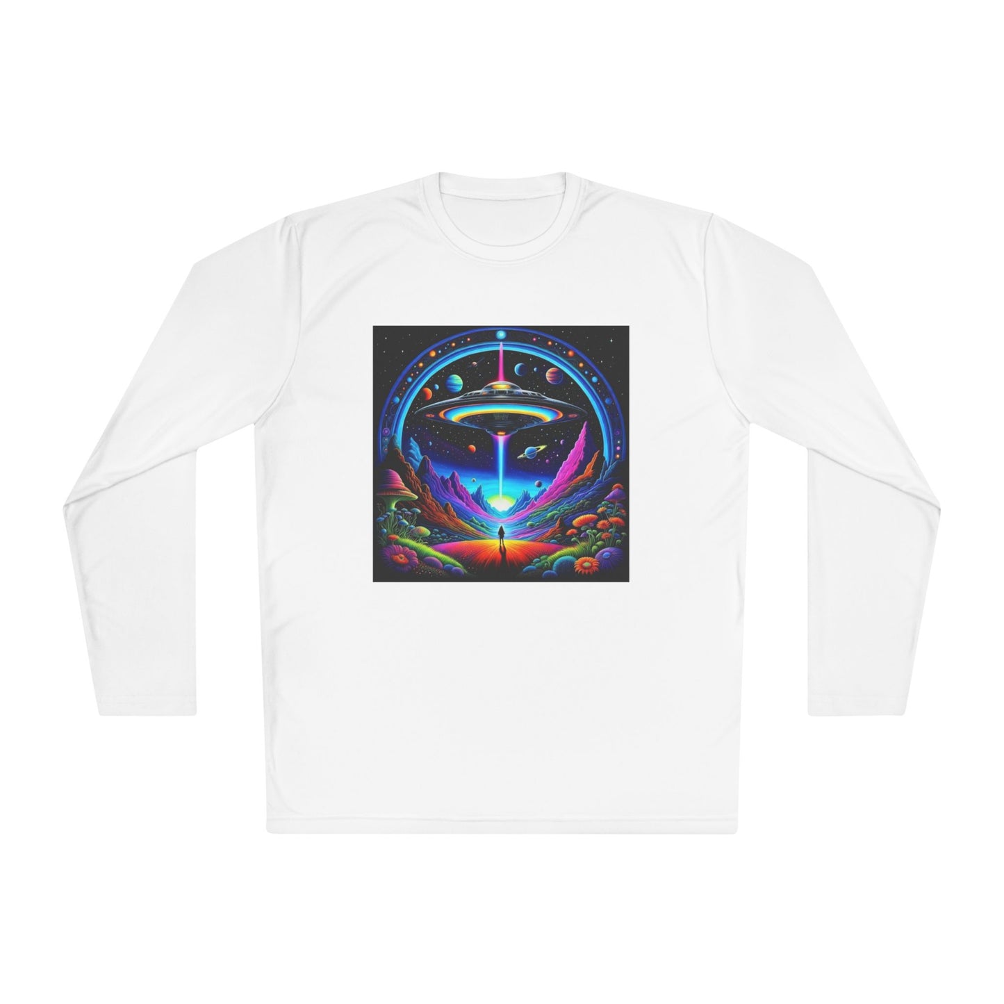 Cosmic Adventure Long Sleeve Tee | Unisex Lightweight Tee, UFO Graphic Shirt, Perfect for Festivals, Gifts, and Everyday Wear
