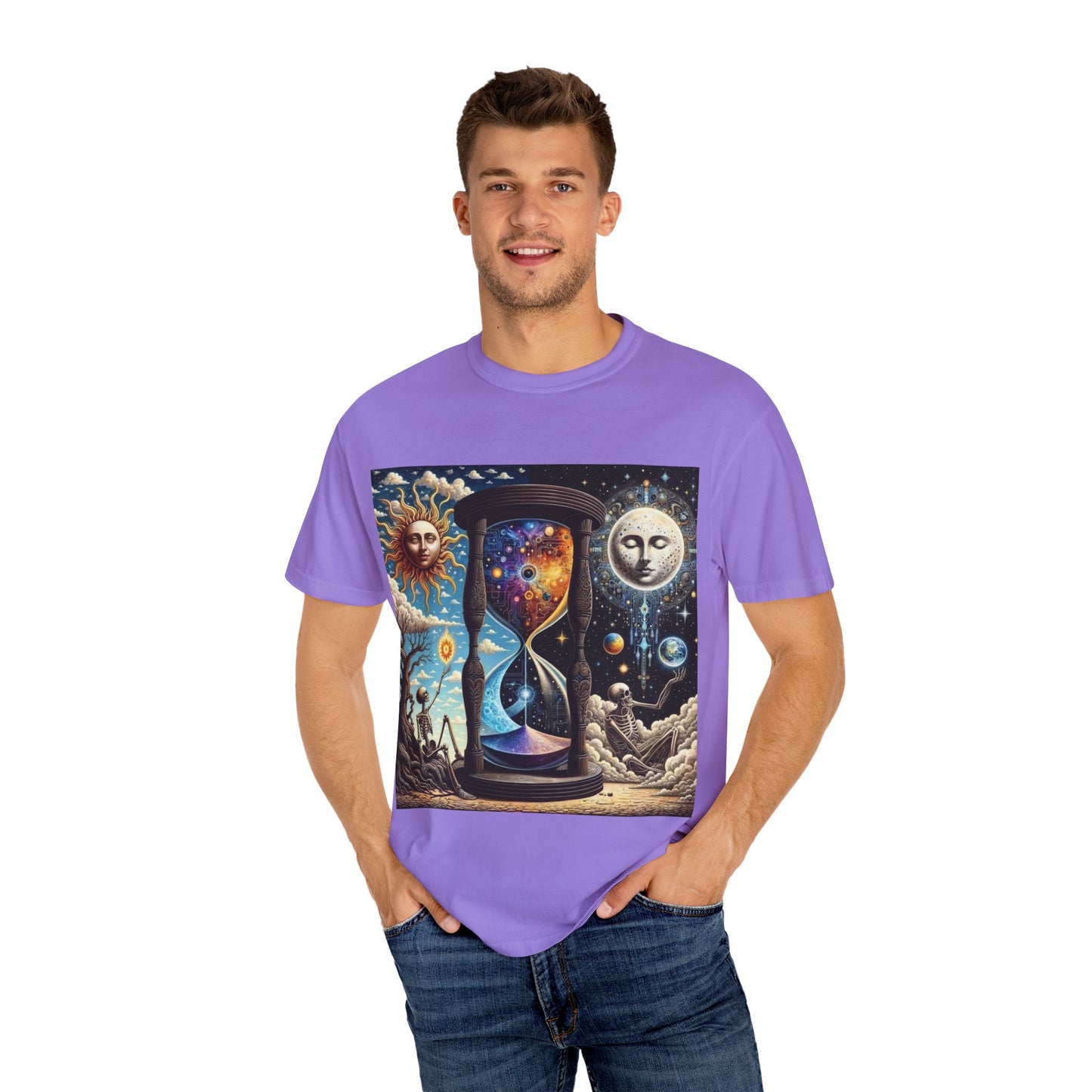Cosmic Hourglass T-shirt, Vintage Graphic Tee, Perfect Gift for Astronomy Lovers, Unisex Casual Wear, Spiritual Vibe, Universal Design
