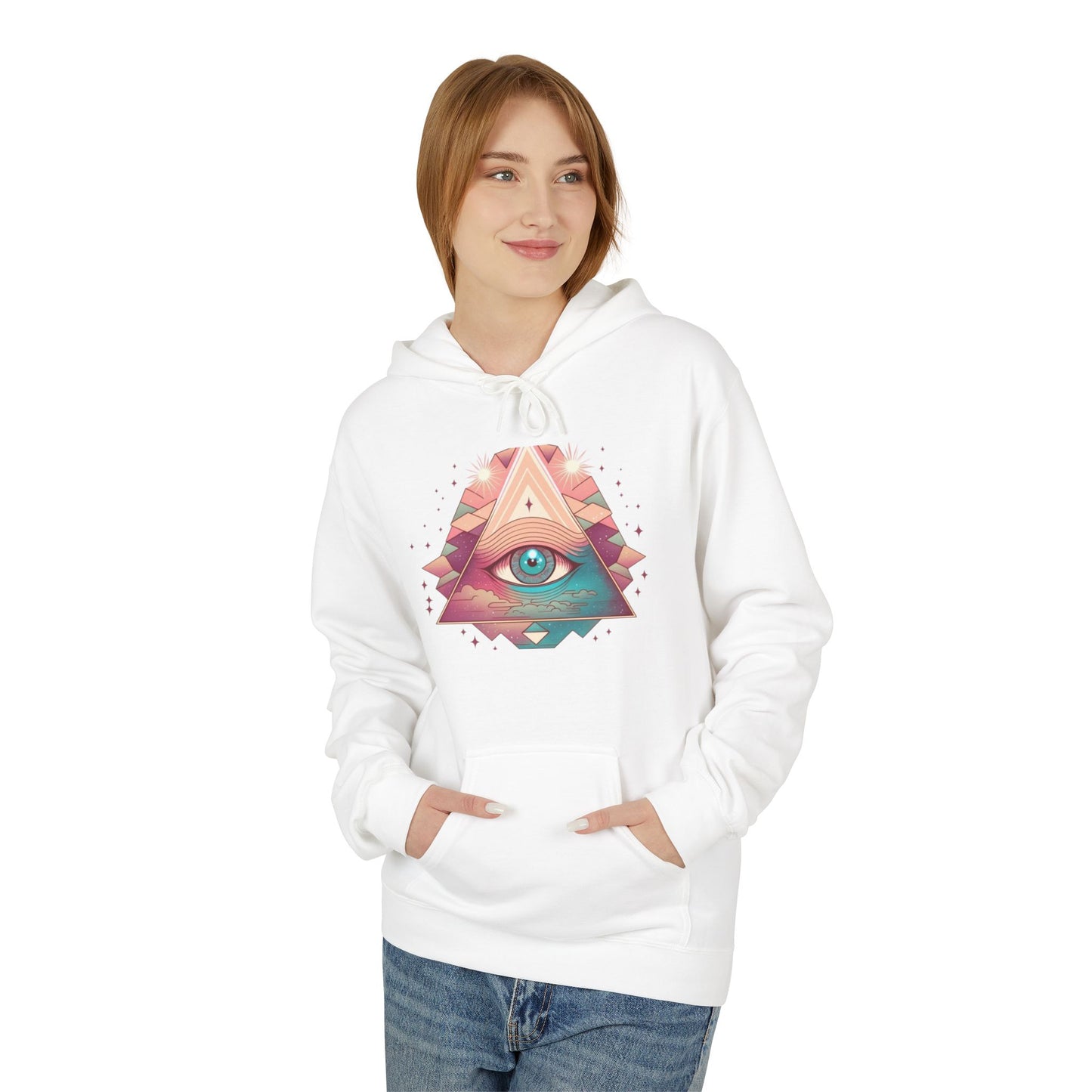 Mystical Eye Graphic Hoodie, Comfortable Fleece Hoodie for Casual Wear, Bohemian Style Sweatshirt, Perfect Gift for Art Lovers