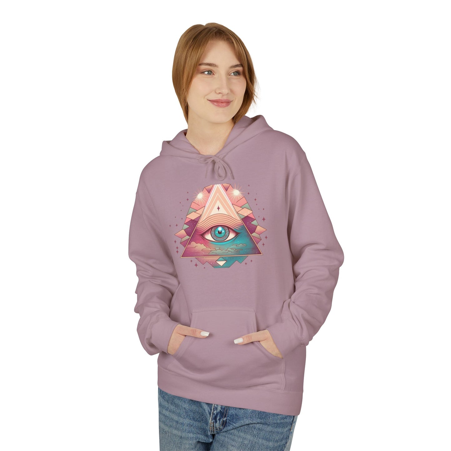 Mystical Eye Graphic Hoodie, Comfortable Fleece Hoodie for Casual Wear, Bohemian Style Sweatshirt, Perfect Gift for Art Lovers