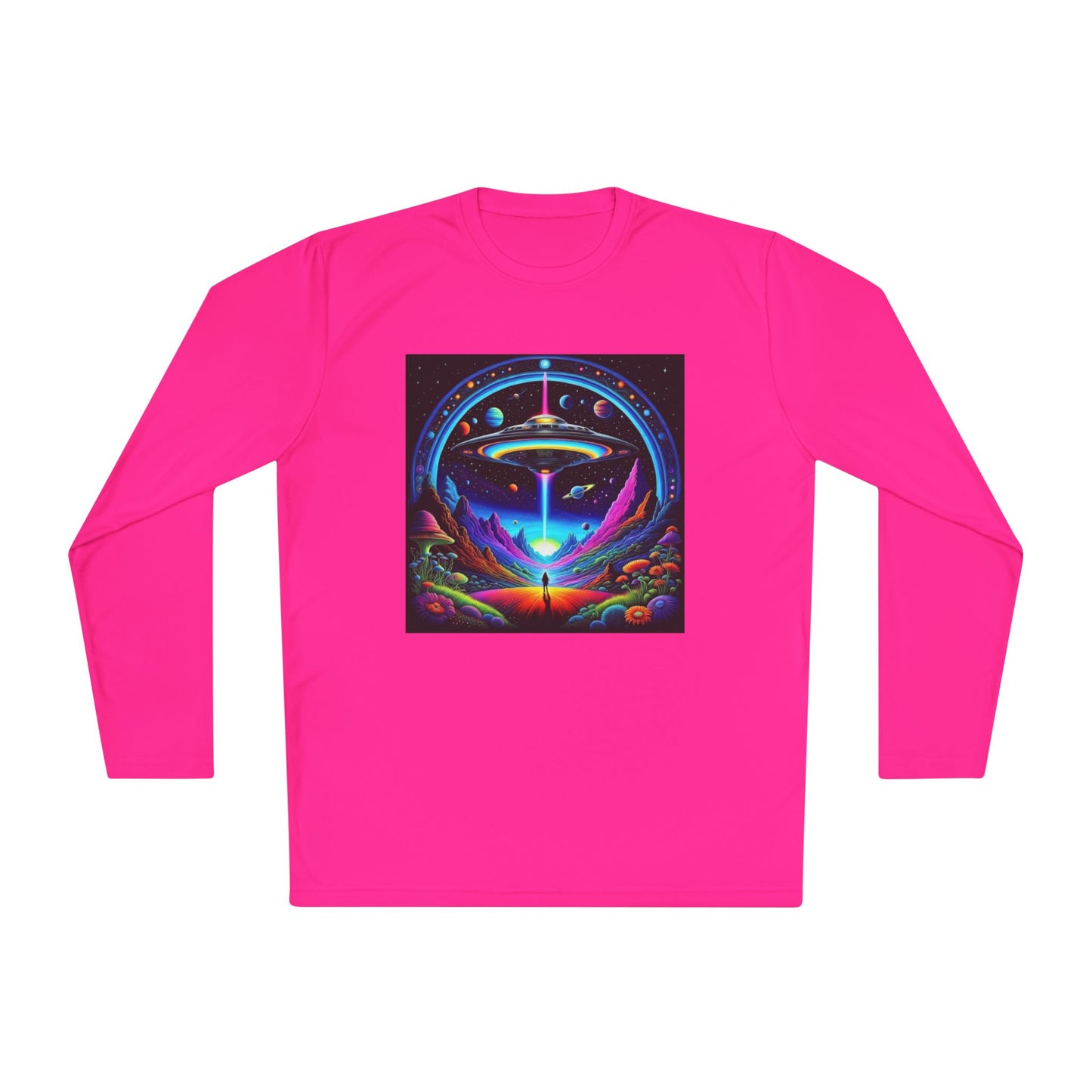 Cosmic Adventure Long Sleeve Tee | Unisex Lightweight Tee, UFO Graphic Shirt, Perfect for Festivals, Gifts, and Everyday Wear