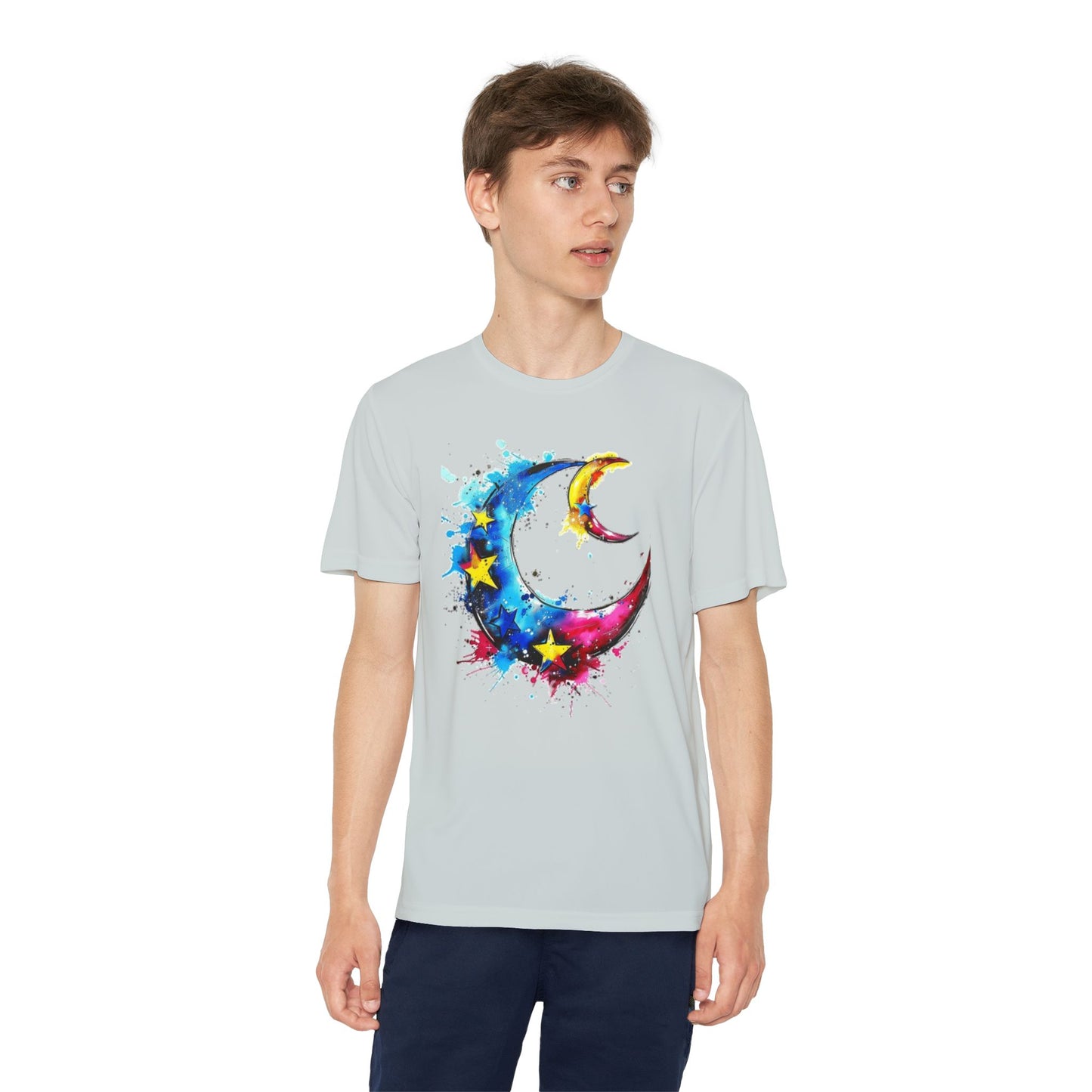 Youth Watercolor Moon Tee - Vibrant Starry Design, Perfect for Kids, Birthday Gift, Summer Wear, Festival Attire, Cosmic Theme