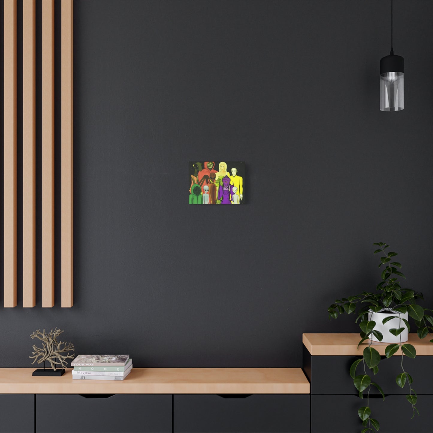 Alien Friends Canvas Art, Cosmic Wall Decor, Unique Home Gift, Sci-Fi Wall Hanging, Whimsical Art for UFO Lovers