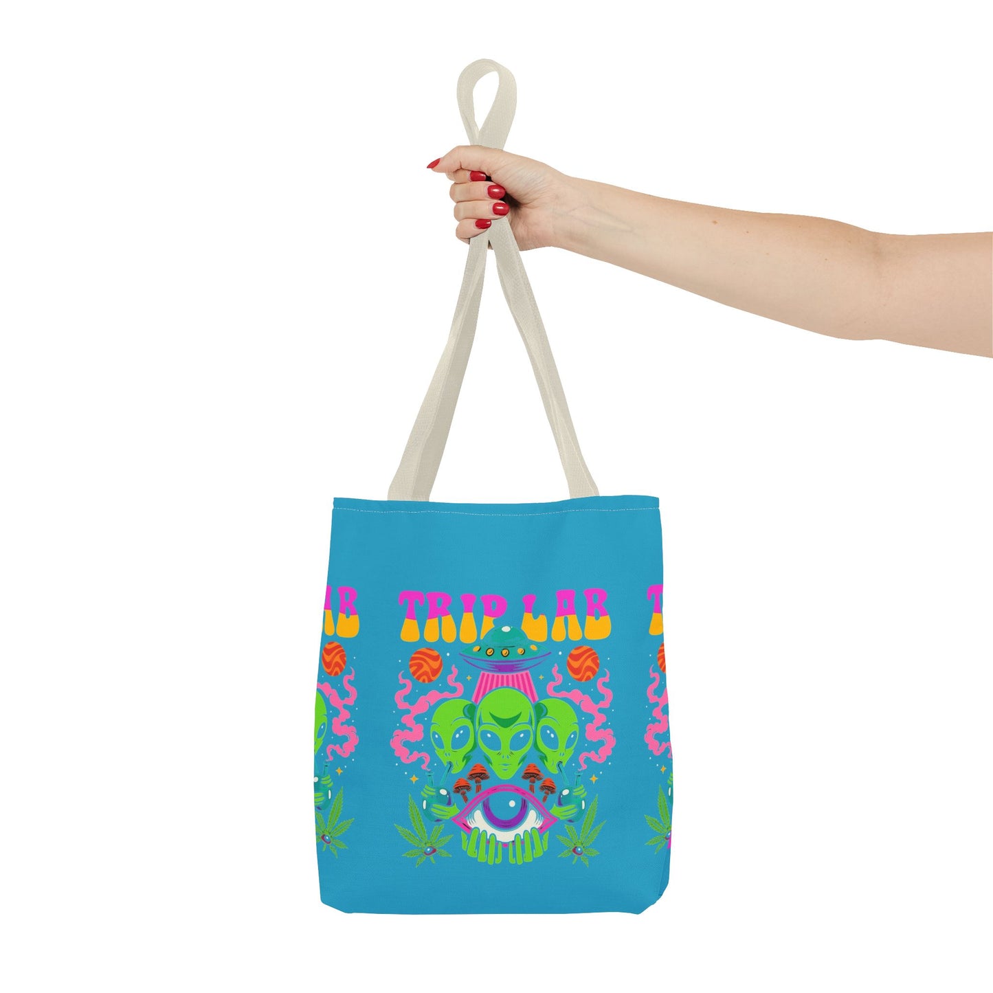 Colorful AOP Tote Bag with Casual Vibe, Ideal for Beach Days, Shopping, Festivals, or Gifts, Featuring 'TRIP LAR' Design