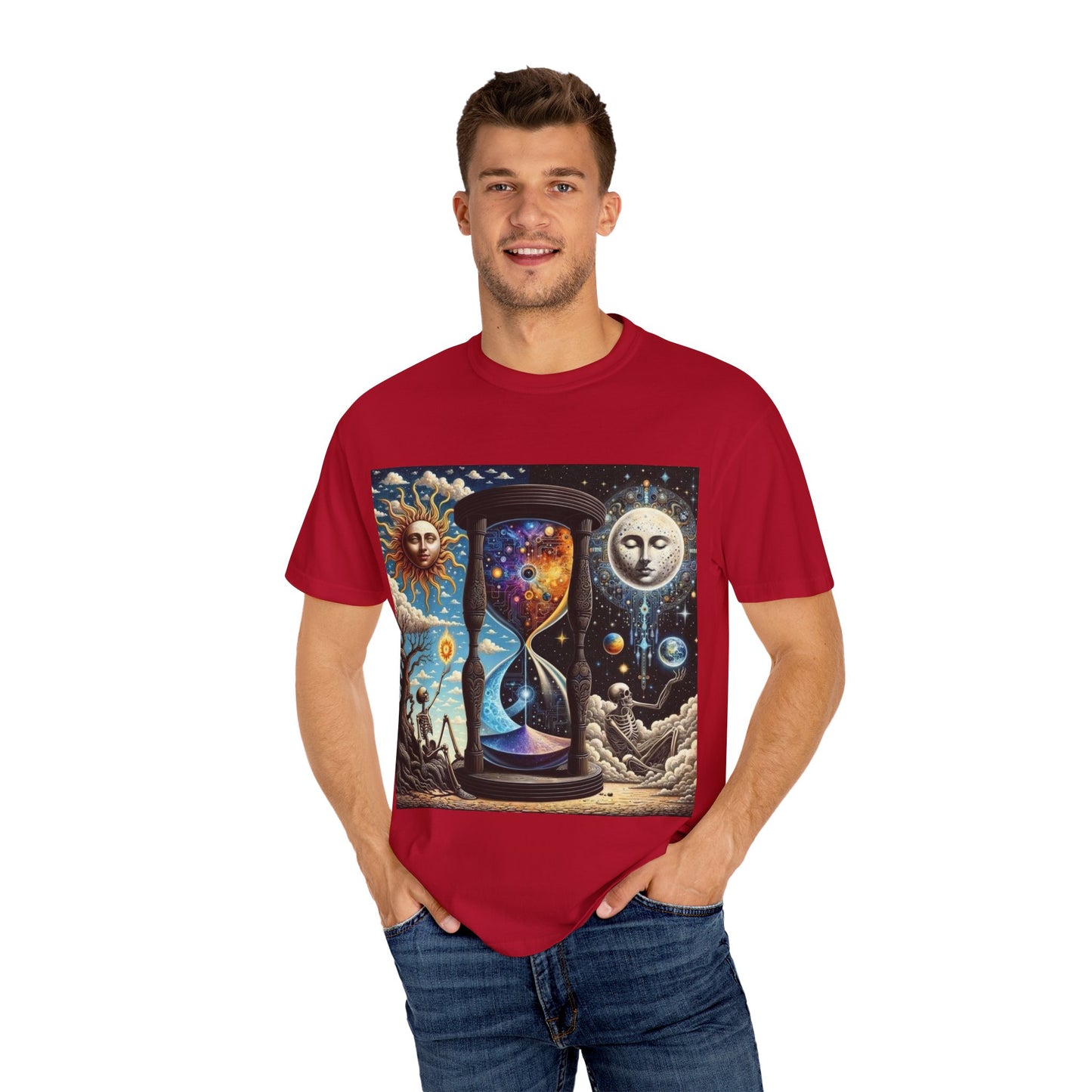 Cosmic Hourglass T-shirt, Vintage Graphic Tee, Perfect Gift for Astronomy Lovers, Unisex Casual Wear, Spiritual Vibe, Universal Design