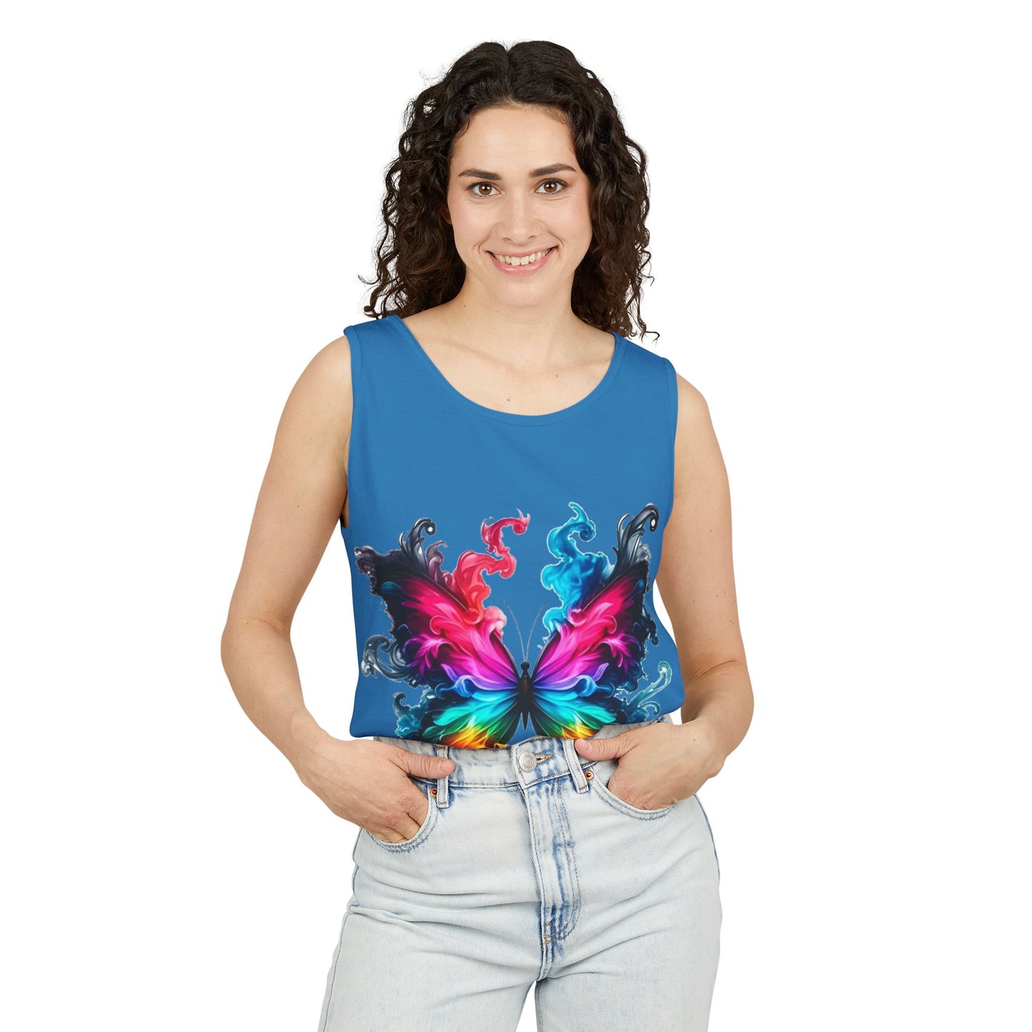 Vibrant Butterfly Design Unisex Tank Top | Colorful Summer Sleeveless Shirt, Gift for Nature Lovers, Festival Wear, Eco-Friendly Fashion