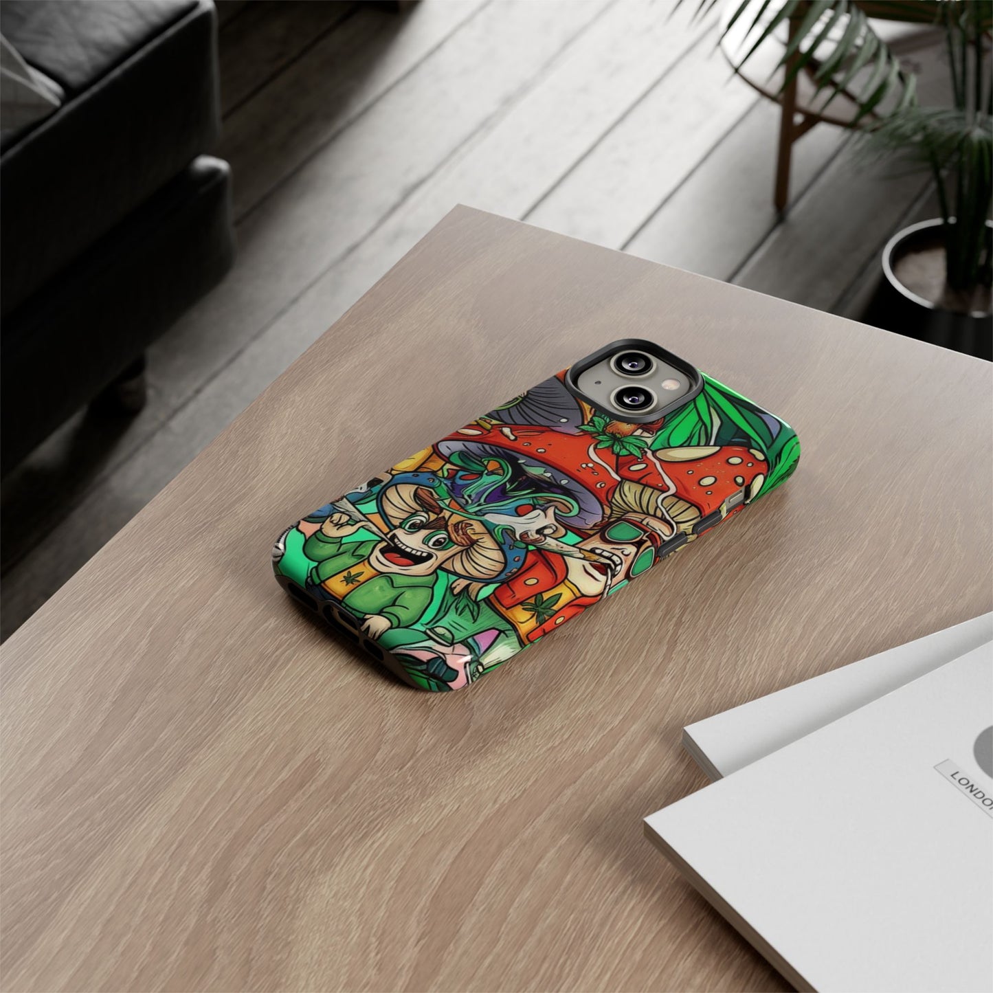 Vibrant Phone Case Featuring Funky Mushroom Art, Tough Cases, Trendy Accessories, Unique Gifts, Eclectic Style, Phone Protection