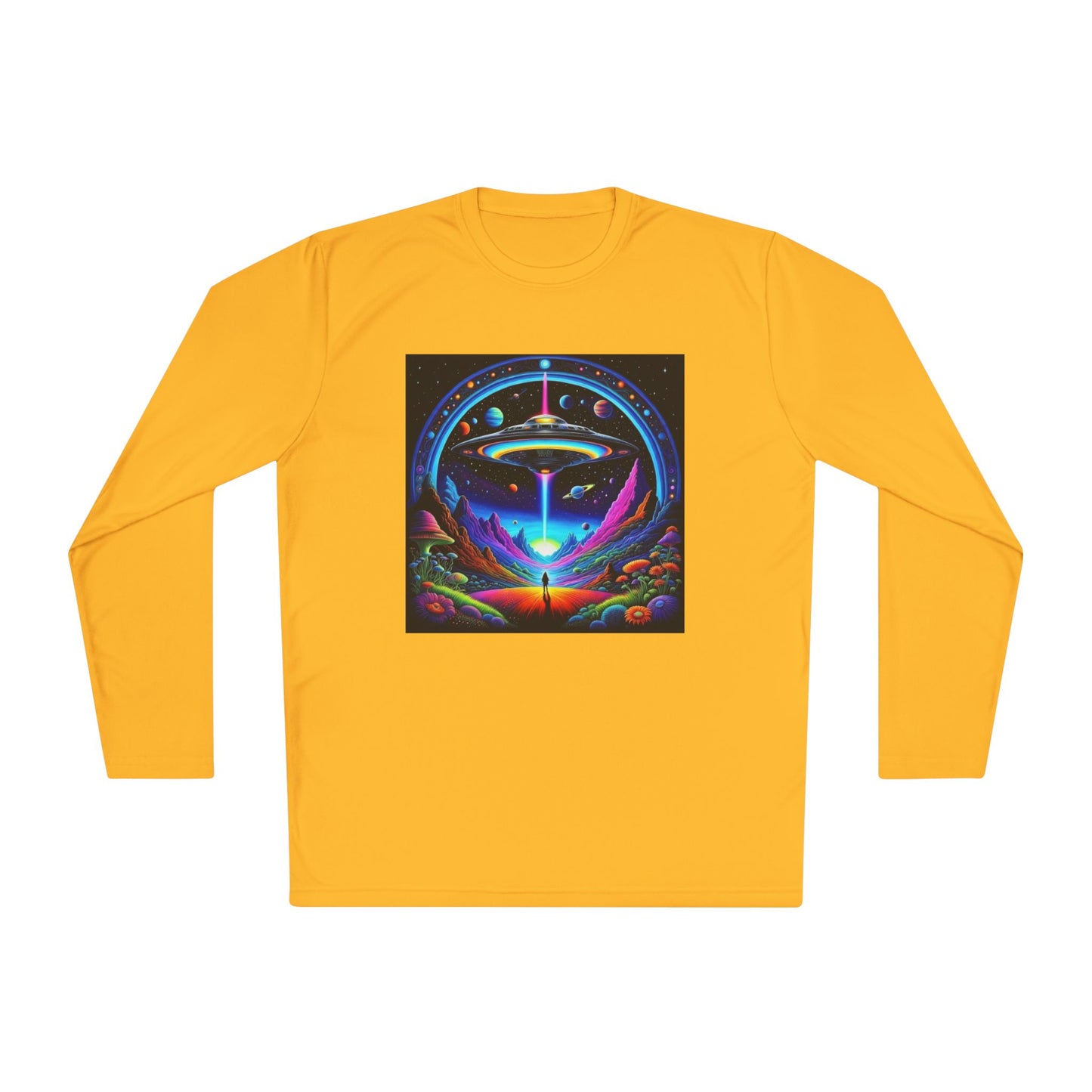 Cosmic Adventure Long Sleeve Tee | Unisex Lightweight Tee, UFO Graphic Shirt, Perfect for Festivals, Gifts, and Everyday Wear