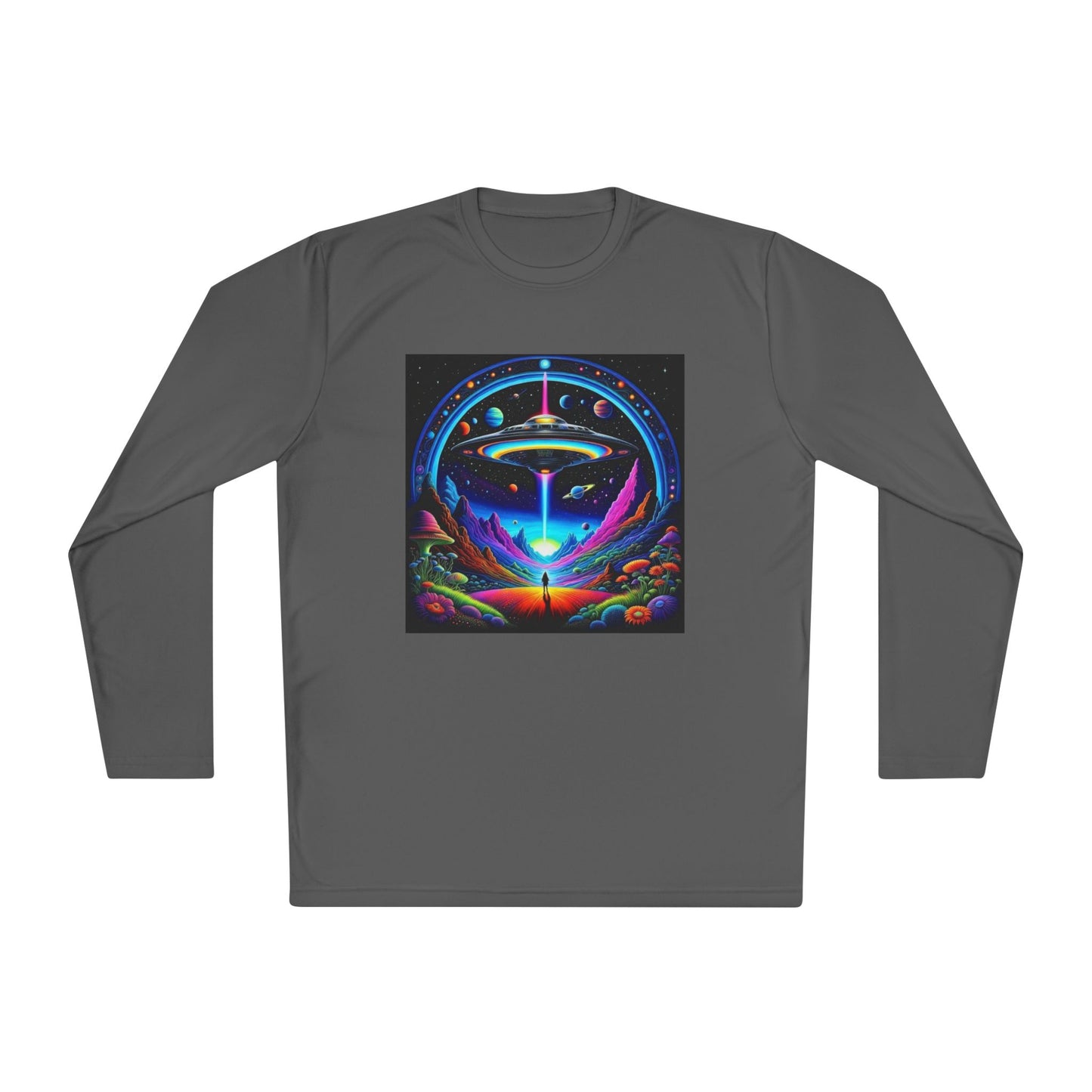 Cosmic Adventure Long Sleeve Tee | Unisex Lightweight Tee, UFO Graphic Shirt, Perfect for Festivals, Gifts, and Everyday Wear
