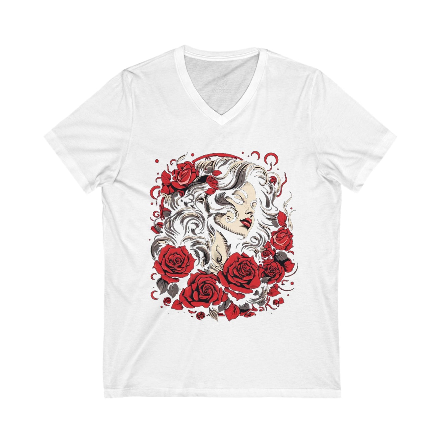 Romantic Floral V-Neck Tee - Feminine Graphic T-Shirt, Gift for Her, Boho Style Top, Rose Design, Casual Summer Wear