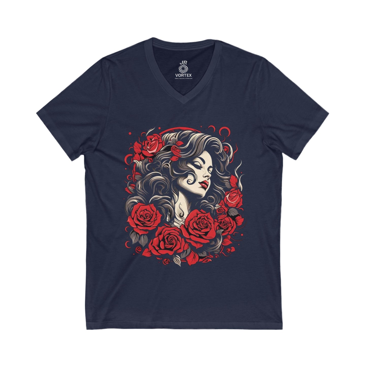 Romantic Floral V-Neck Tee - Feminine Graphic T-Shirt, Gift for Her, Boho Style Top, Rose Design, Casual Summer Wear