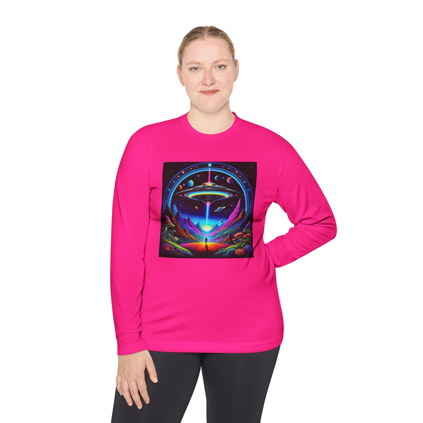 Cosmic Adventure Long Sleeve Tee | Unisex Lightweight Tee, UFO Graphic Shirt, Perfect for Festivals, Gifts, and Everyday Wear