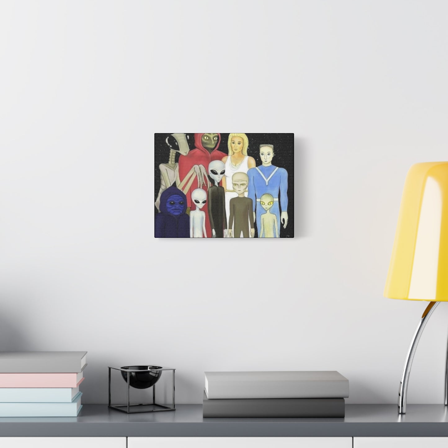 Alien Family Canvas Art Print, Sci-Fi Home Decor, Unique Gift, Cosmic Wall Art, Geeky Room Decoration