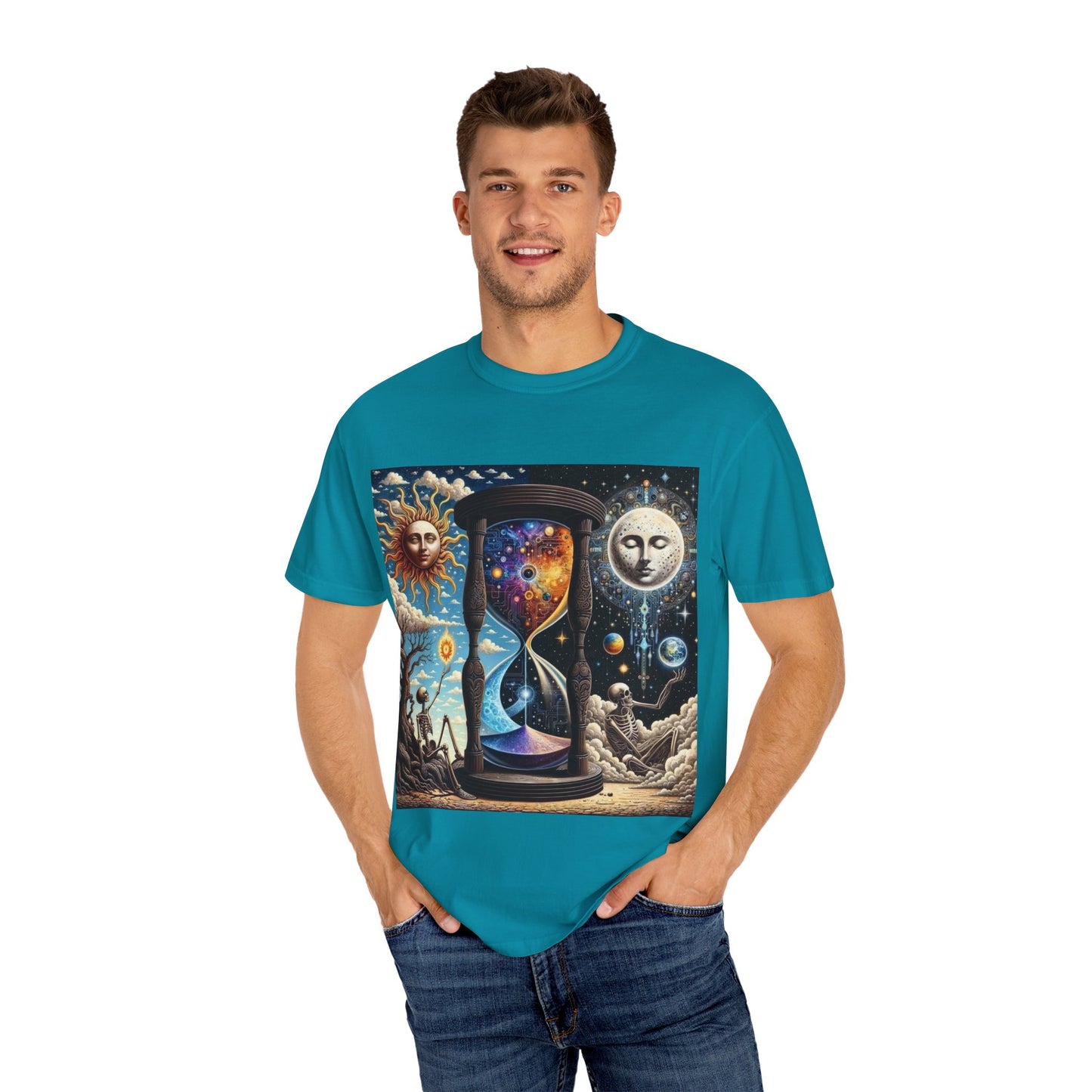 Cosmic Hourglass T-shirt, Vintage Graphic Tee, Perfect Gift for Astronomy Lovers, Unisex Casual Wear, Spiritual Vibe, Universal Design