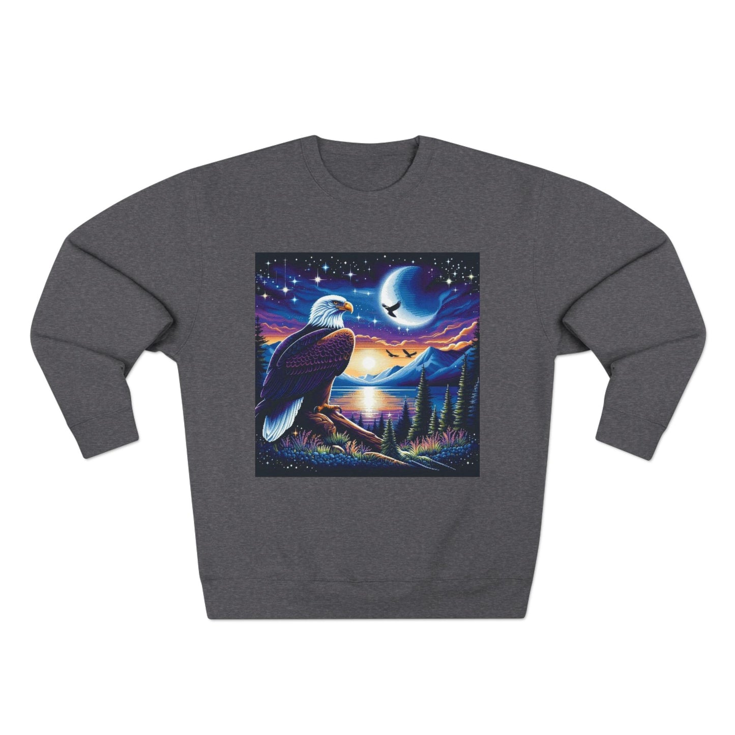 Nature-Inspired Unisex Crewneck Sweatshirt with Eagle & Moon Design, Cozy Sweatshirt for Nature Lovers, Perfect Gift for Birthdays, Outdoor