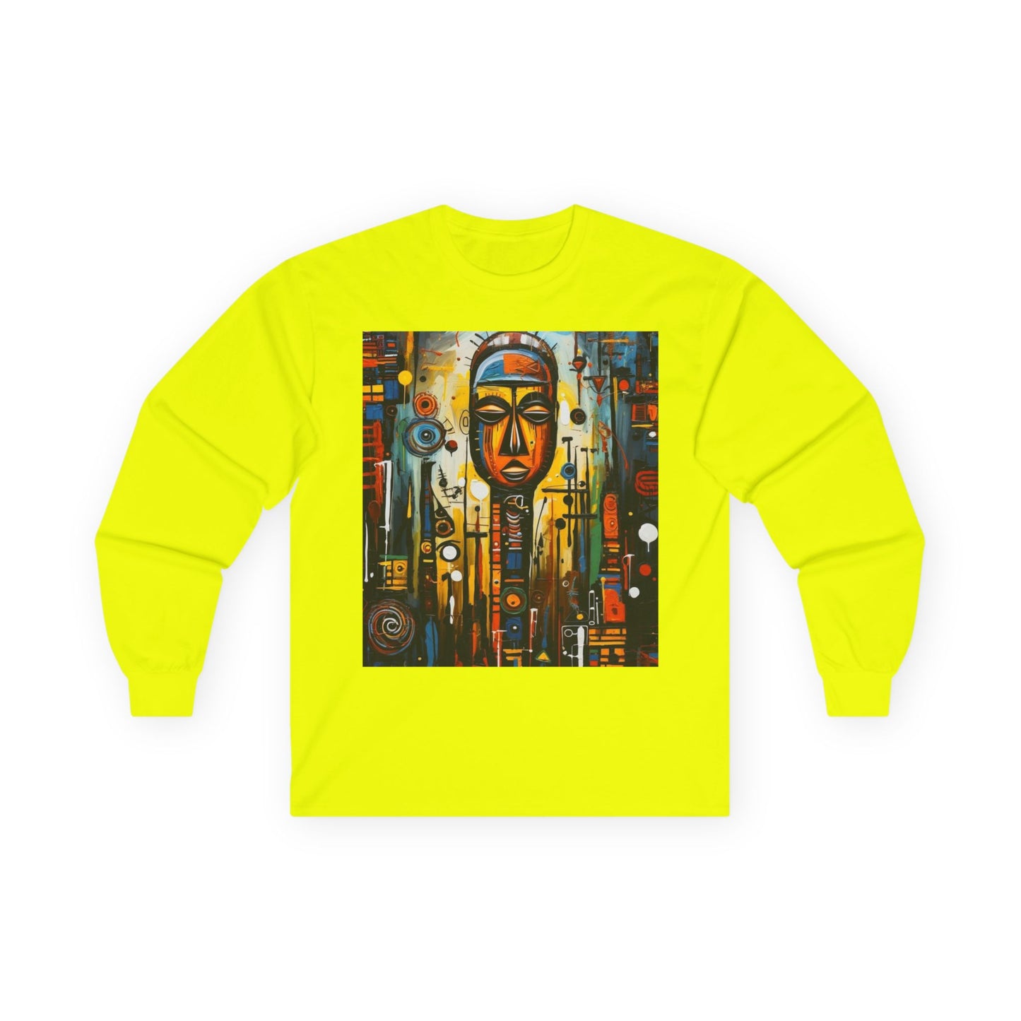 Artistic Unisex Long Sleeve Tee with Abstract Mask Design - Perfect for Casual Wear and Gift Giving