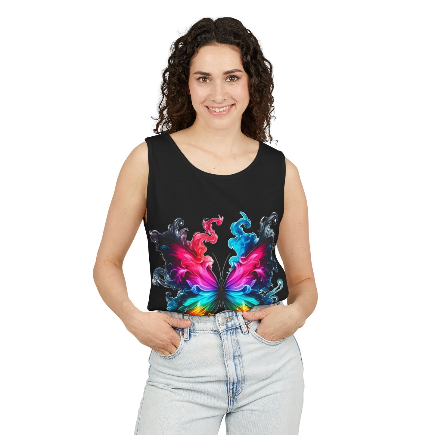 Vibrant Butterfly Design Unisex Tank Top | Colorful Summer Sleeveless Shirt, Gift for Nature Lovers, Festival Wear, Eco-Friendly Fashion