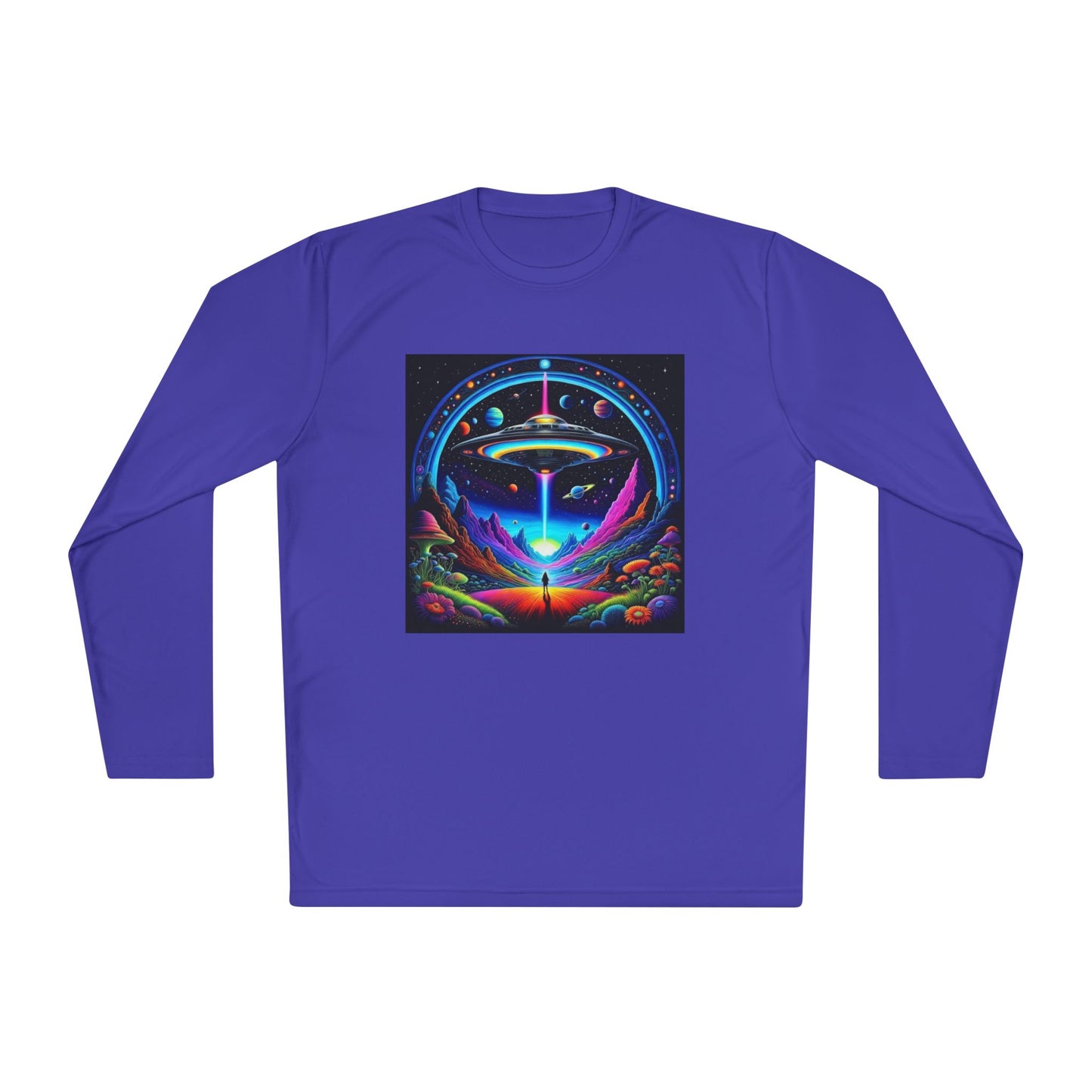 Cosmic Adventure Long Sleeve Tee | Unisex Lightweight Tee, UFO Graphic Shirt, Perfect for Festivals, Gifts, and Everyday Wear