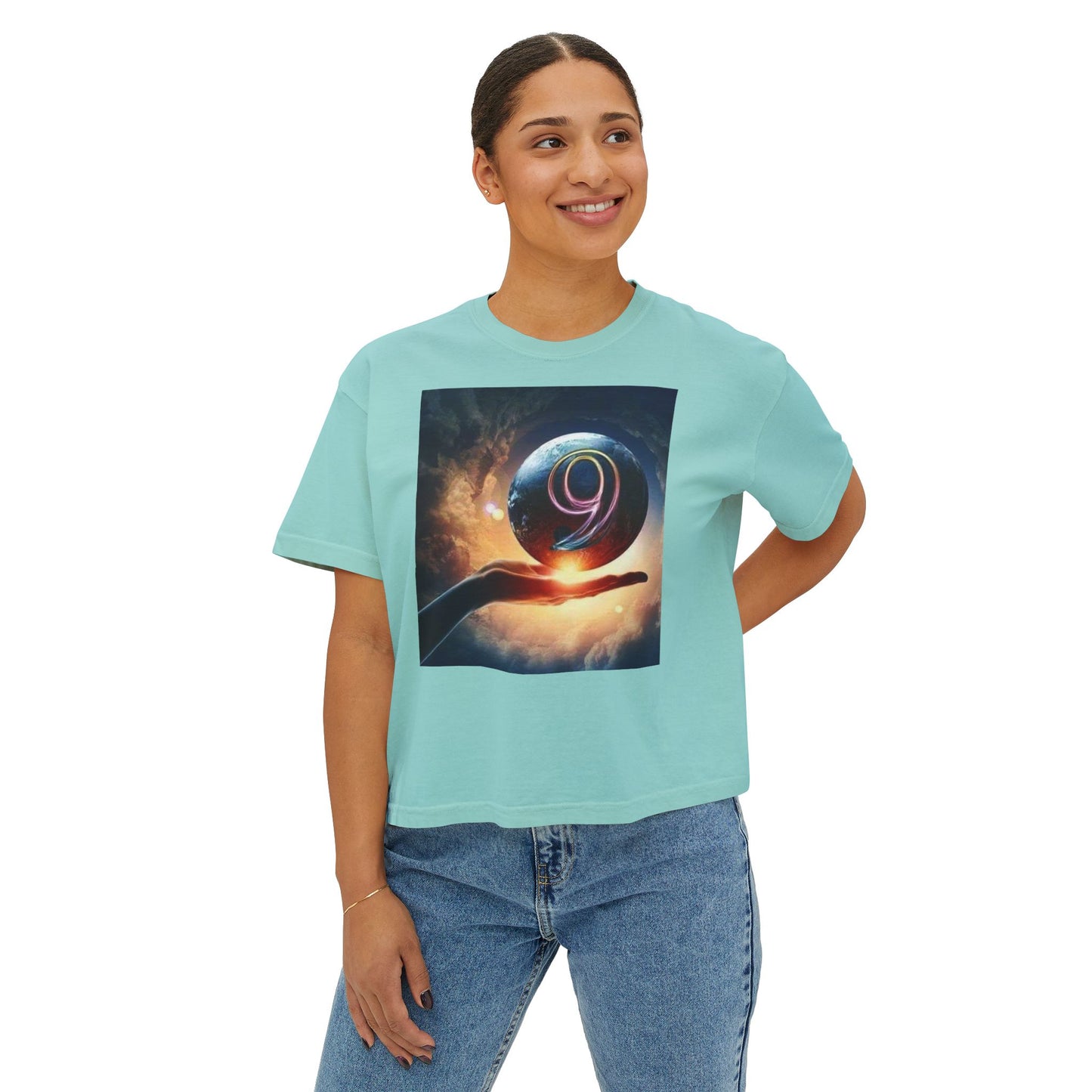 Cosmic Graphic Women's Boxy Tee - Boho Vibes, Perfect for Festivals, Casual Wear, Gifts, and Spiritual Celebrations
