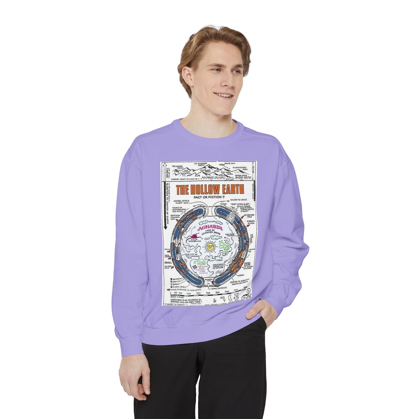 Hollow Earth Sweatshirt, Unisex Garment-Dyed Crewneck, Cozy Gift for Science Lovers, Earth Day Apparel, Great for Casual Wear