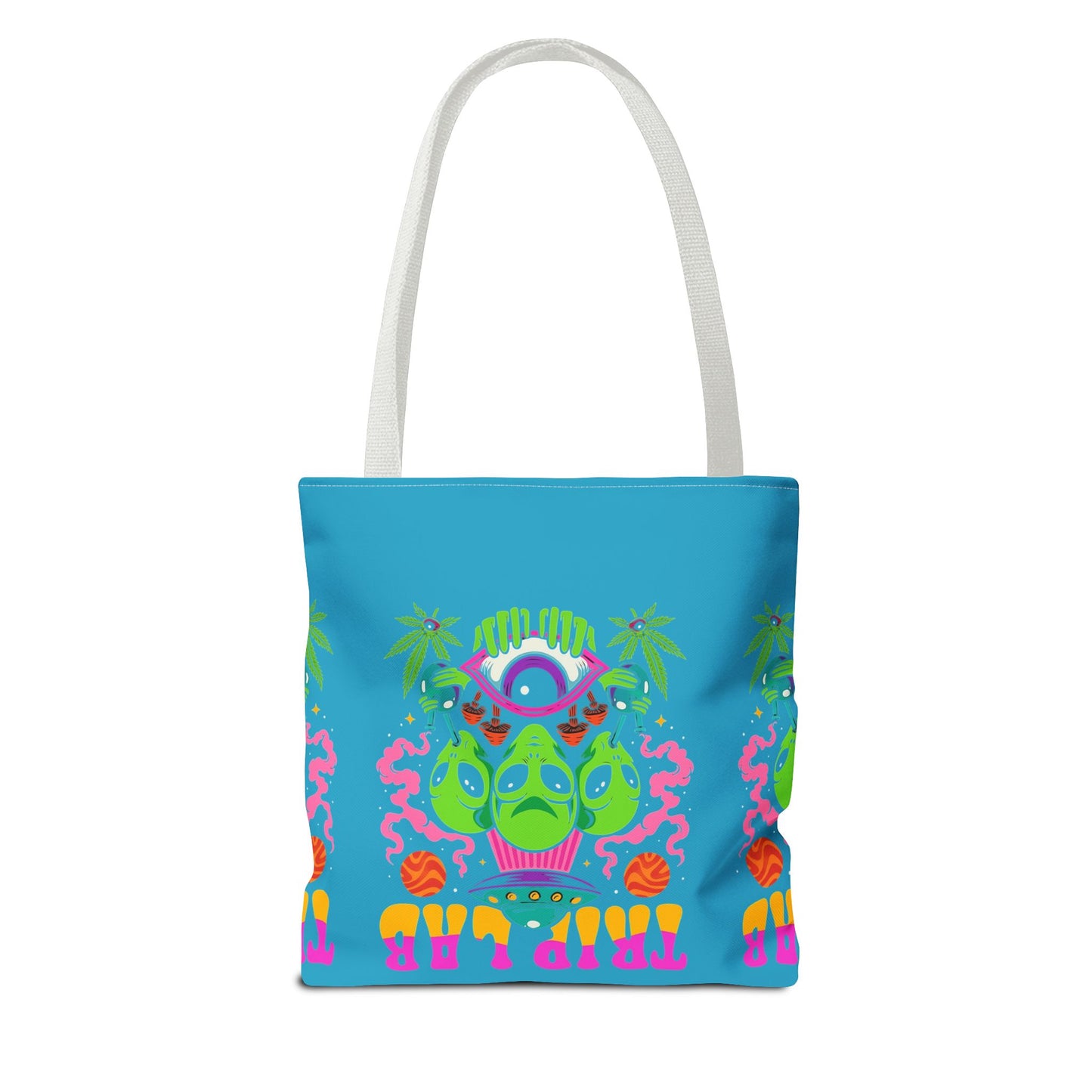Colorful AOP Tote Bag with Casual Vibe, Ideal for Beach Days, Shopping, Festivals, or Gifts, Featuring 'TRIP LAR' Design