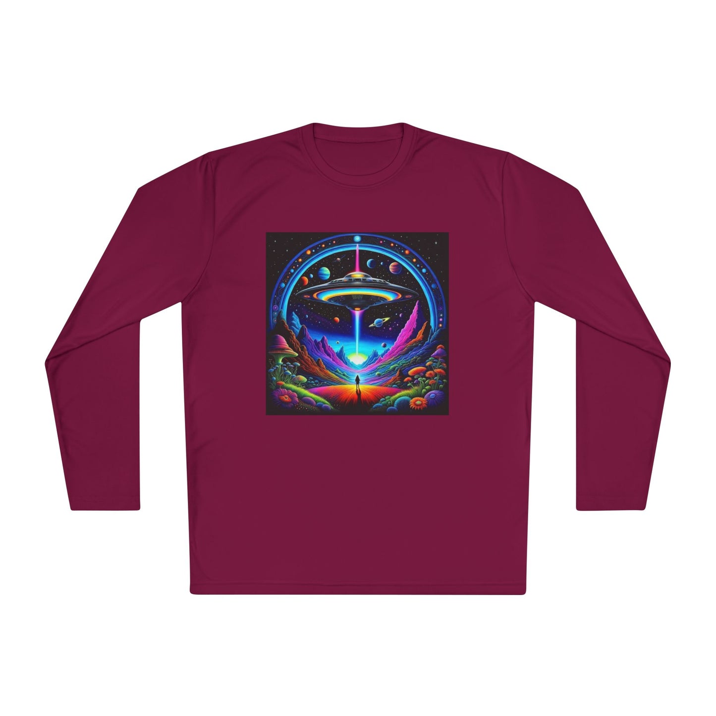 Cosmic Adventure Long Sleeve Tee | Unisex Lightweight Tee, UFO Graphic Shirt, Perfect for Festivals, Gifts, and Everyday Wear