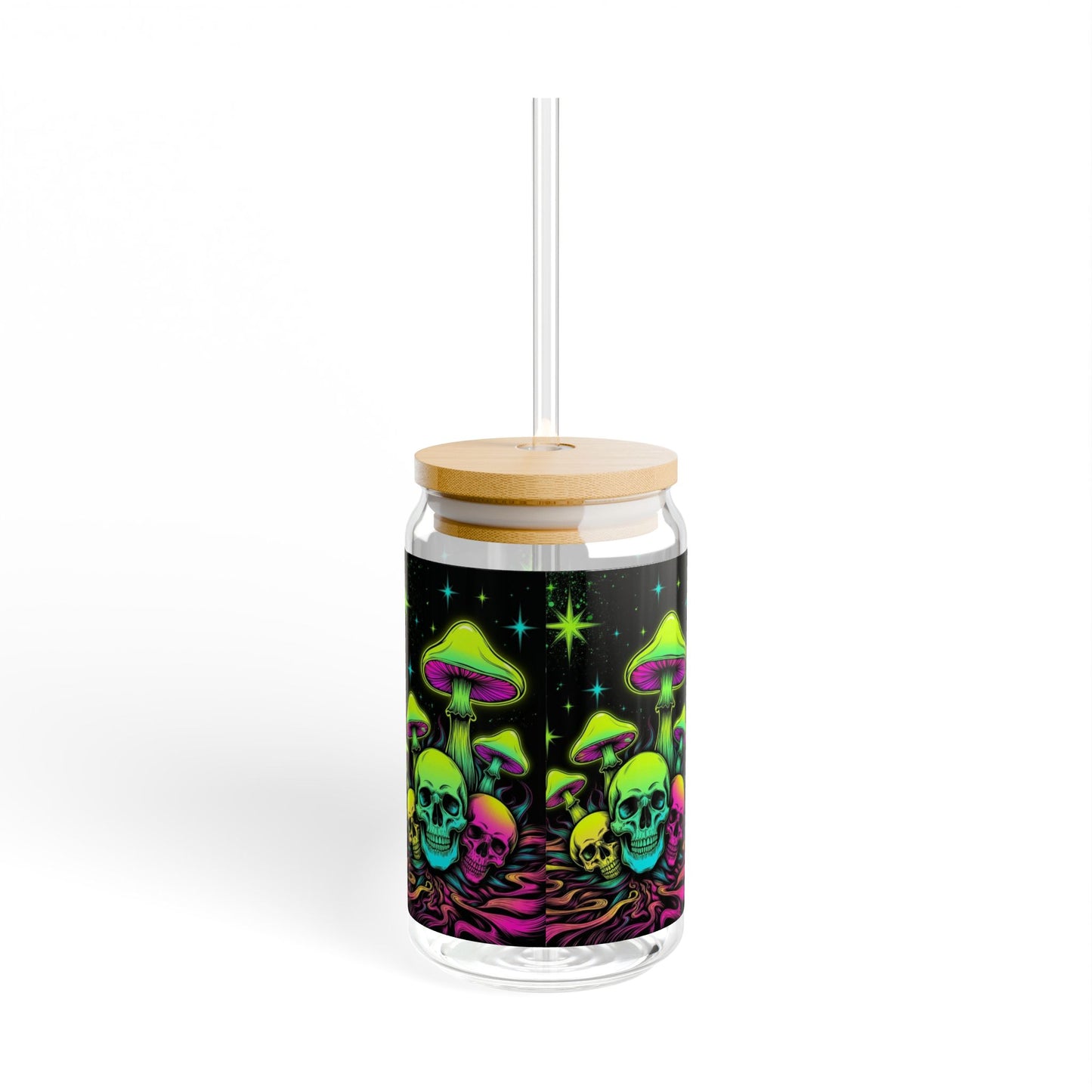 Psychedelic Skull Sipper Glass, 16oz - Unique Glass Drinkware for Parties, Festivals, Gifts, Home Decor, Eco-Friendly