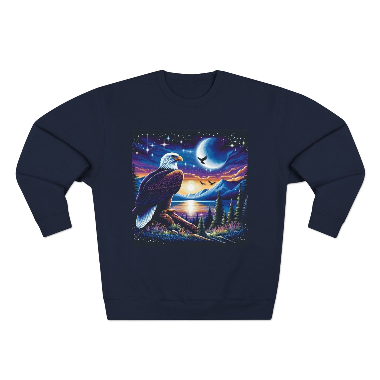 Nature-Inspired Unisex Crewneck Sweatshirt with Eagle & Moon Design, Cozy Sweatshirt for Nature Lovers, Perfect Gift for Birthdays, Outdoor