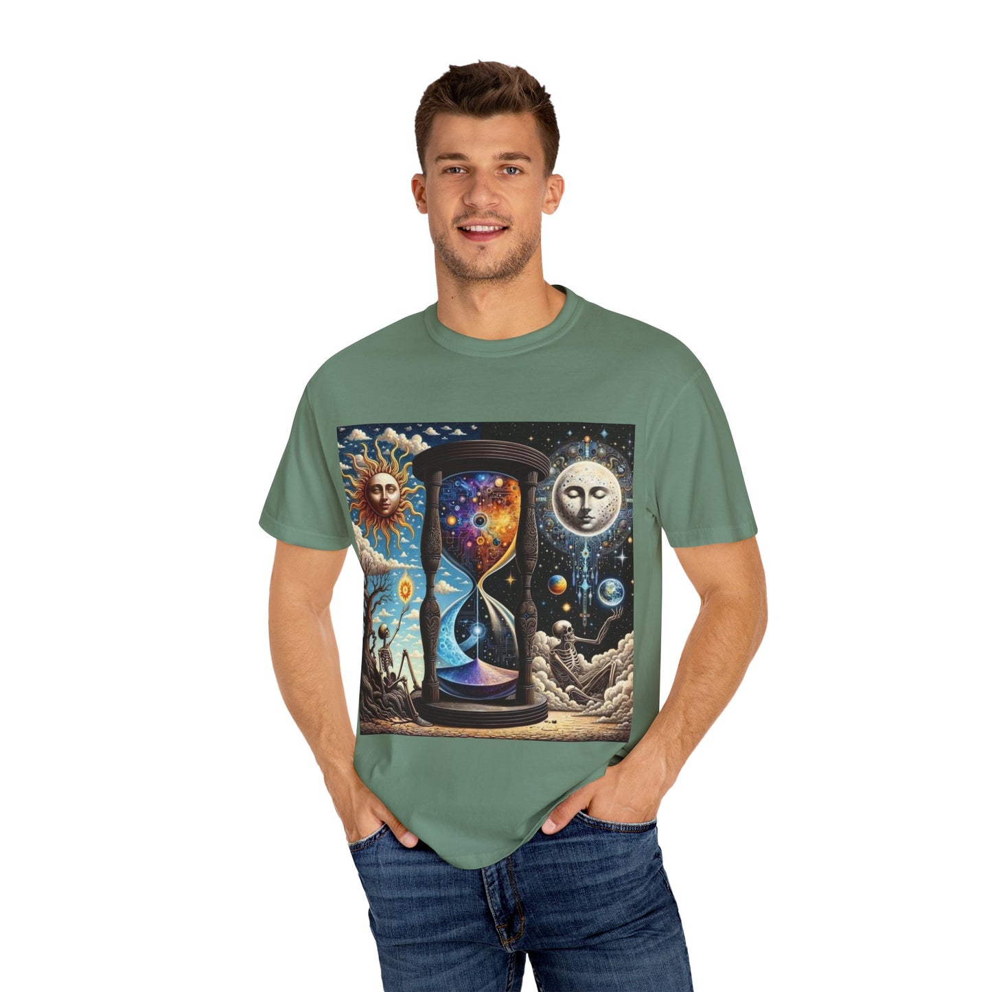 Cosmic Hourglass T-shirt, Vintage Graphic Tee, Perfect Gift for Astronomy Lovers, Unisex Casual Wear, Spiritual Vibe, Universal Design