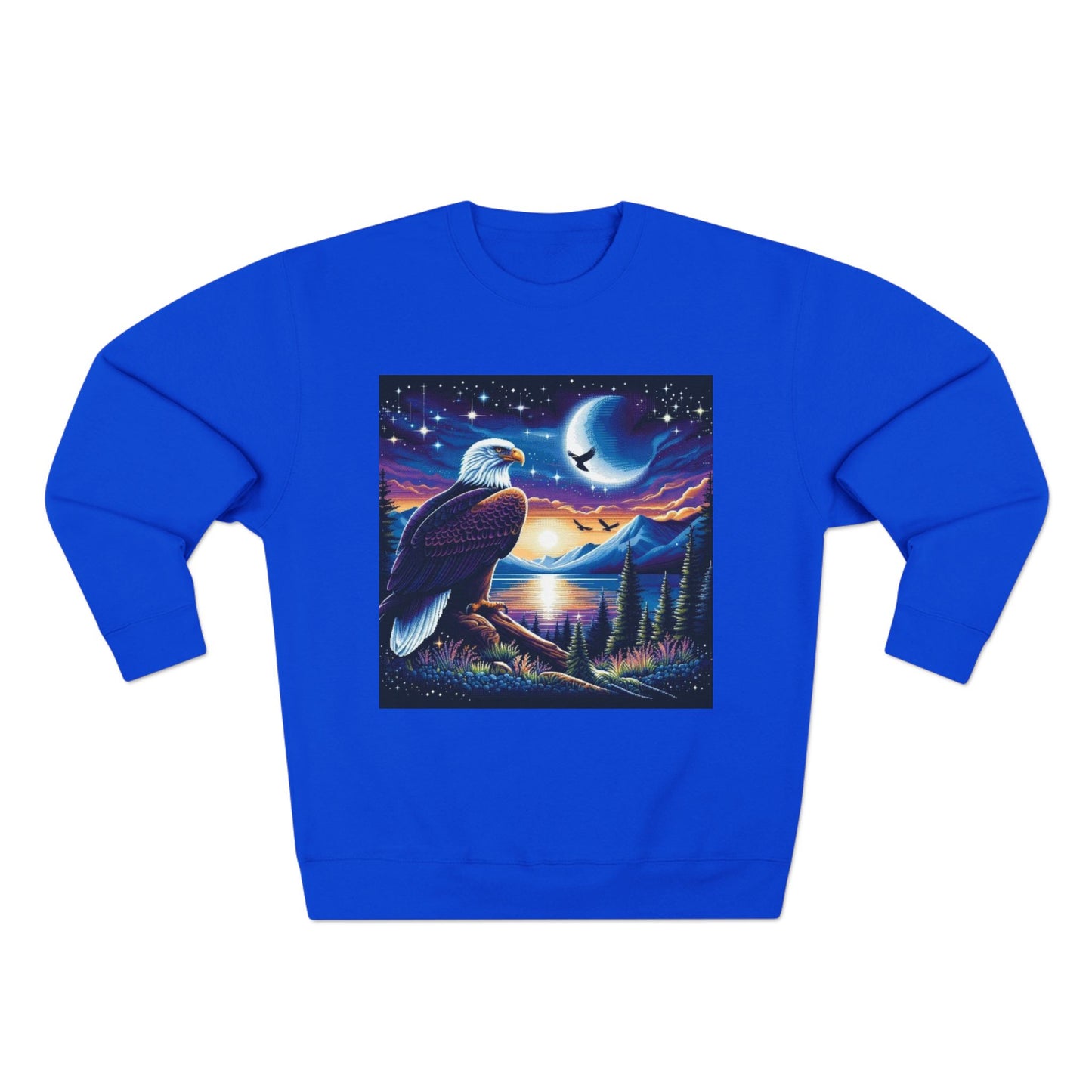 Nature-Inspired Unisex Crewneck Sweatshirt with Eagle & Moon Design, Cozy Sweatshirt for Nature Lovers, Perfect Gift for Birthdays, Outdoor