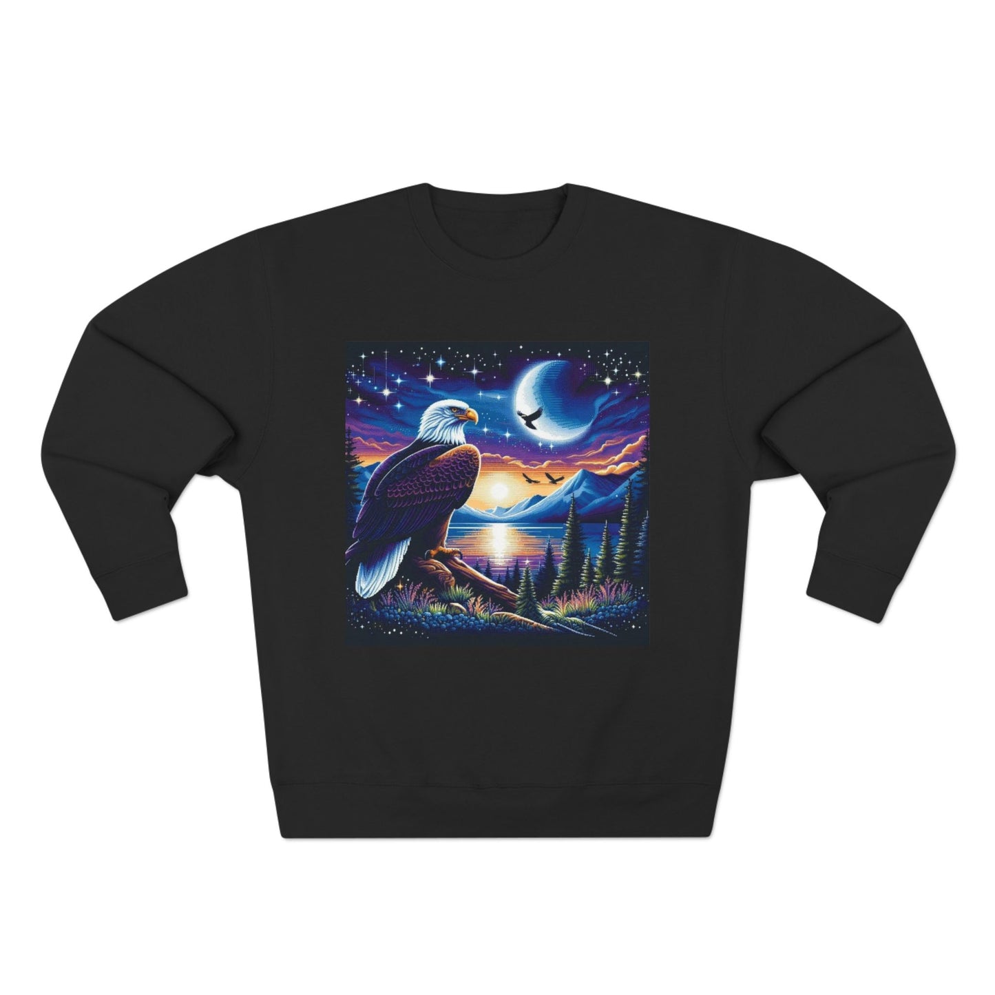 Nature-Inspired Unisex Crewneck Sweatshirt with Eagle & Moon Design, Cozy Sweatshirt for Nature Lovers, Perfect Gift for Birthdays, Outdoor