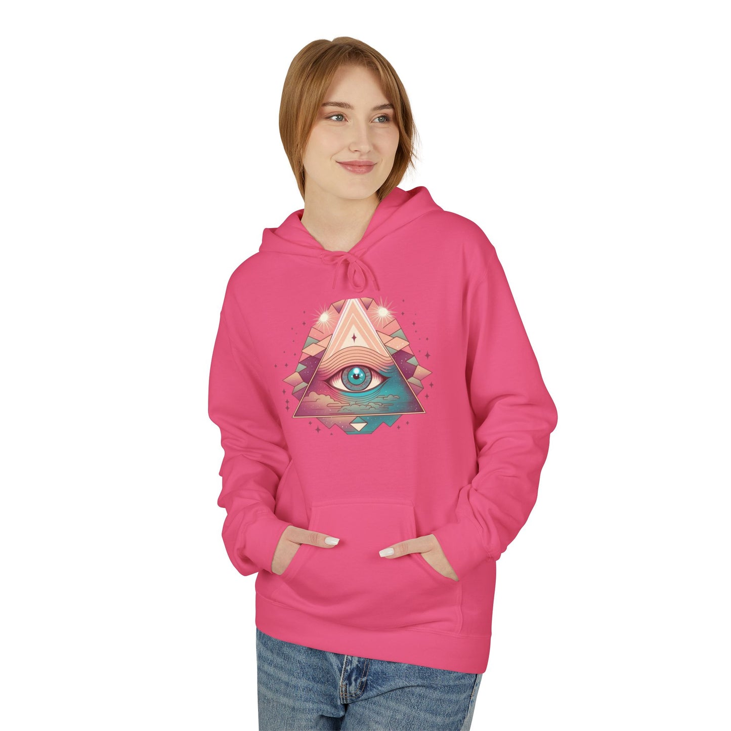 Mystical Eye Graphic Hoodie, Comfortable Fleece Hoodie for Casual Wear, Bohemian Style Sweatshirt, Perfect Gift for Art Lovers