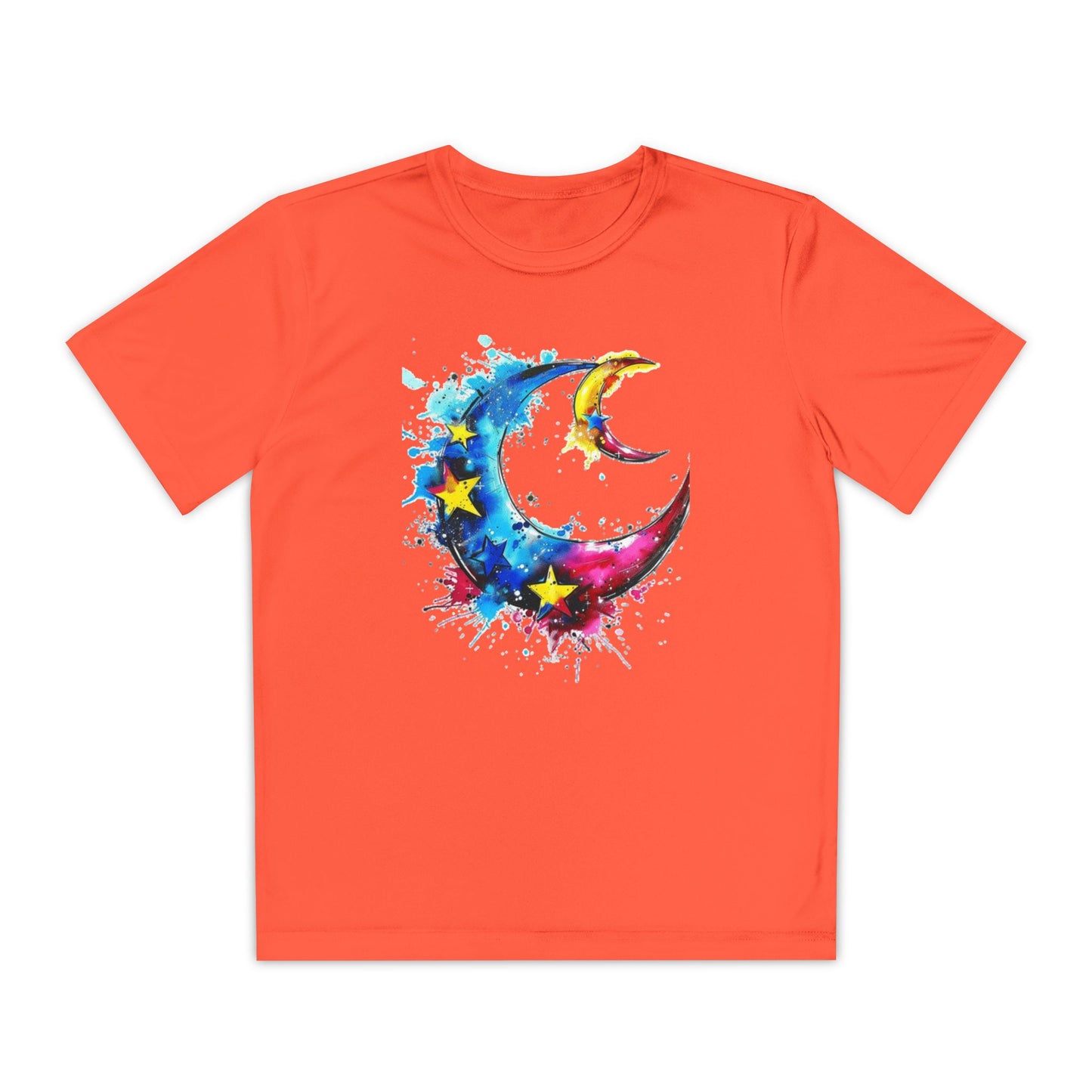 Youth Watercolor Moon Tee - Vibrant Starry Design, Perfect for Kids, Birthday Gift, Summer Wear, Festival Attire, Cosmic Theme