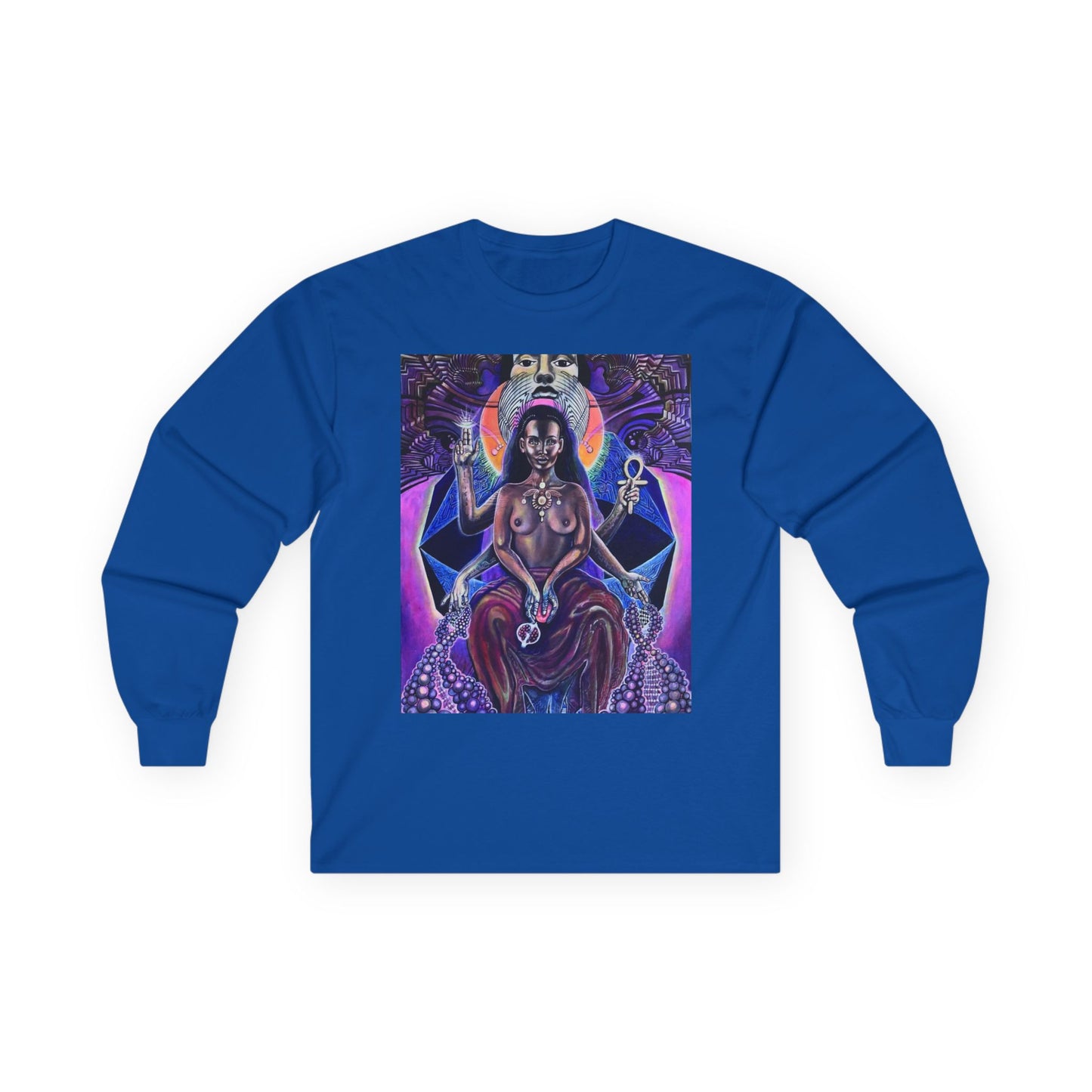 Mystical Goddess Long Sleeve Tee - Spiritual Art, Bohemian Style, Perfect for Festivals, Casual Wear, Gifts for Her