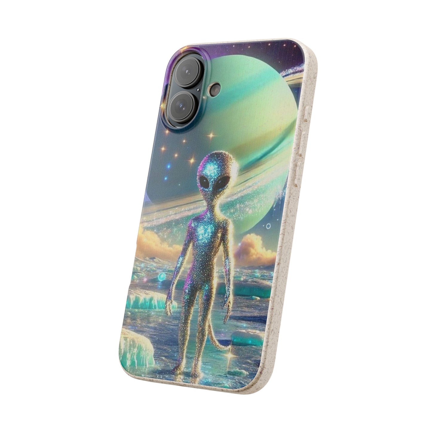 Glitter Alien Biodegradable Phone Case - Eco-Friendly Galaxy Design