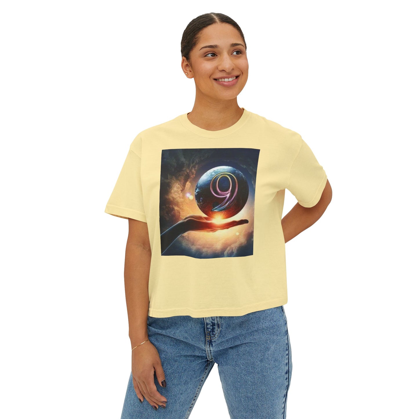 Cosmic Graphic Women's Boxy Tee - Boho Vibes, Perfect for Festivals, Casual Wear, Gifts, and Spiritual Celebrations